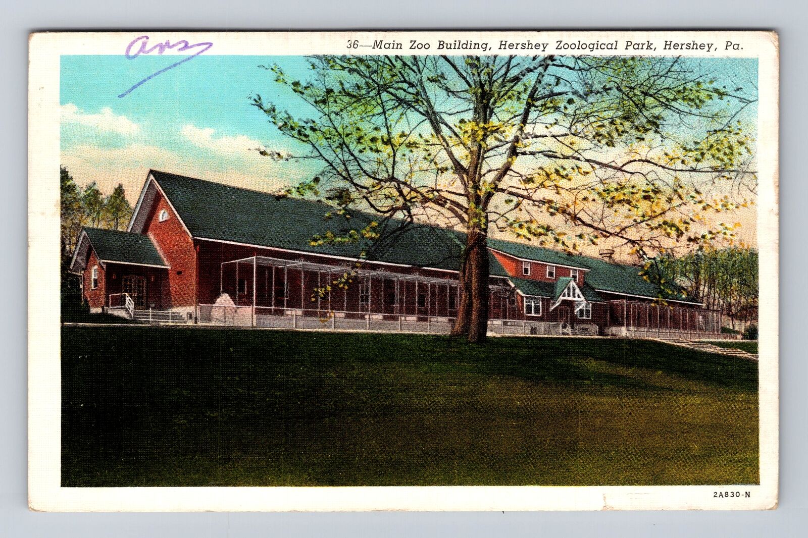 Hershey PA-Pennsylvania, Zoological Park Main Building, Vintage c1948 Postcard