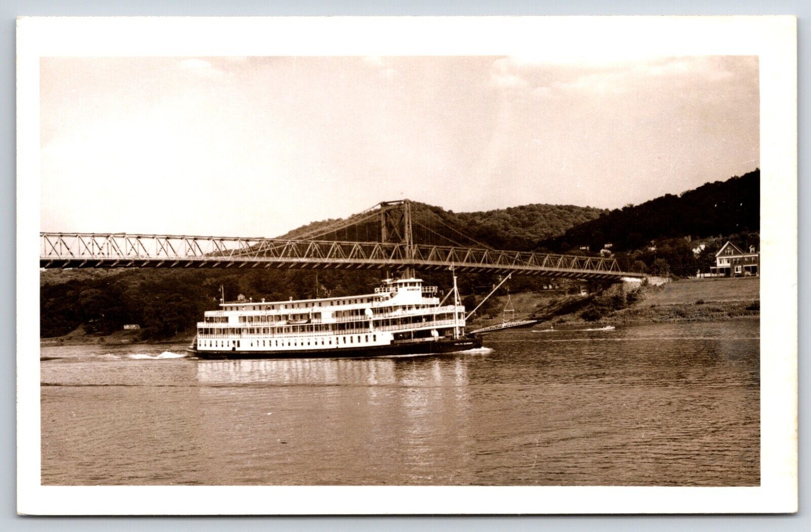 RPPC Real Photo Steamer Delta Queen River Boat Under Bridge Postcard