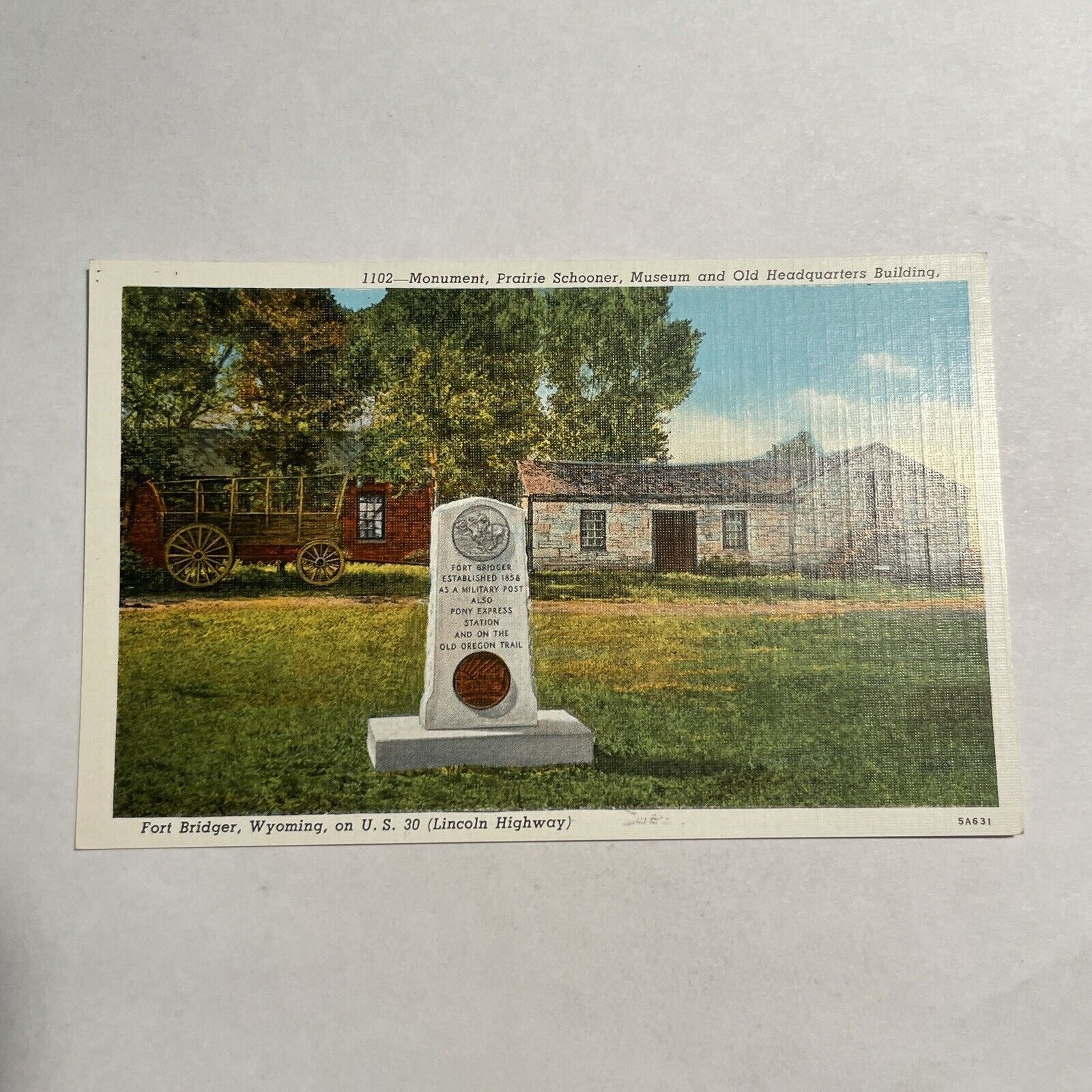 Fort Bridger WY Wyoming Monument Prairie Schooner Old Headquarter Postcard