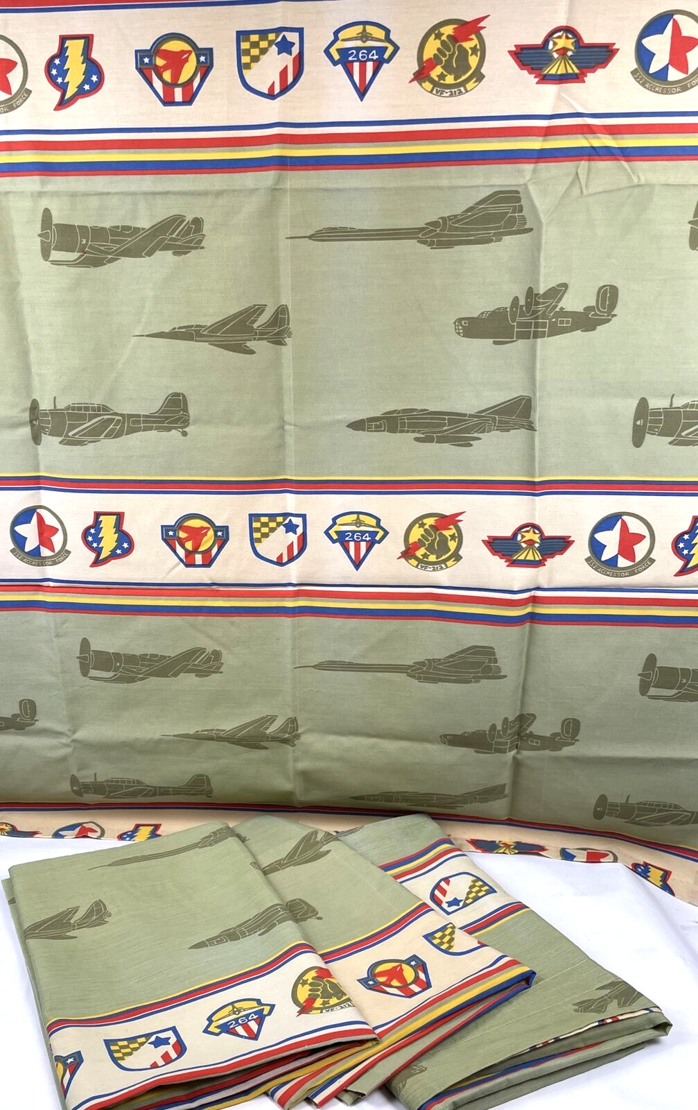 Sears Vintage Military Air Force Jets Airplane Curtains Drapes 2 Pair 4 Panels