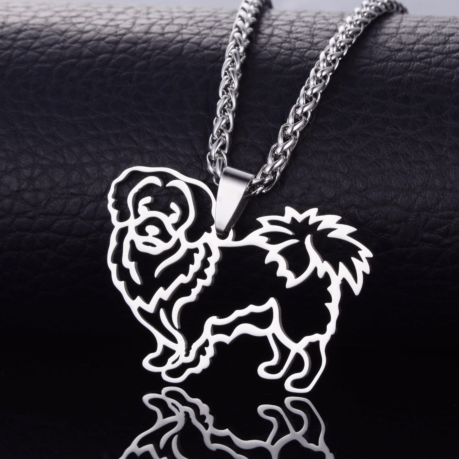 Stainless Steel Tibetan Spaniel Tibbies Simkhyi Dog Outline Pendant Necklace