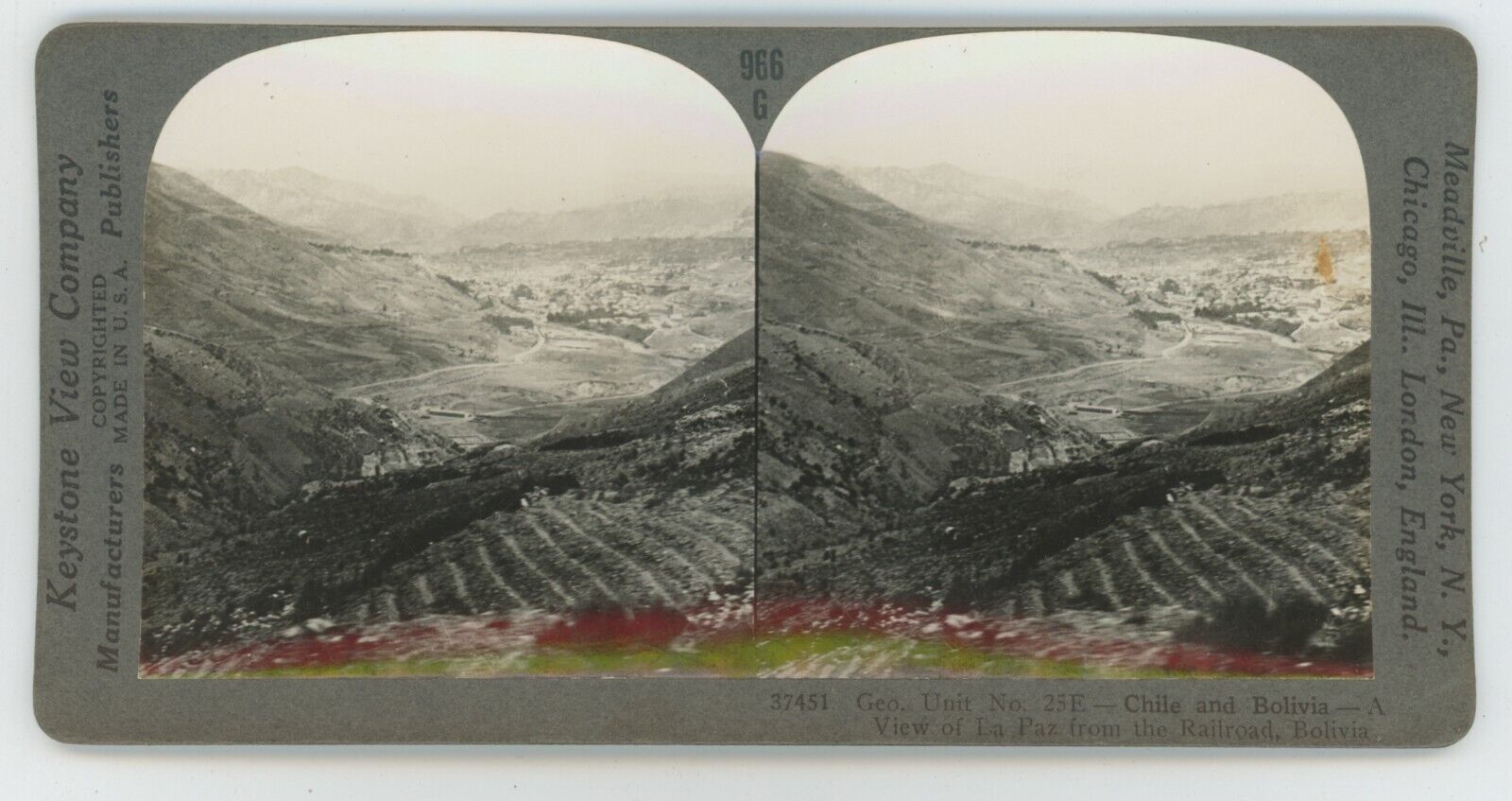 c1900's Real Photo Stereoview Chile and Bolivia a View of La Paz from Railroad