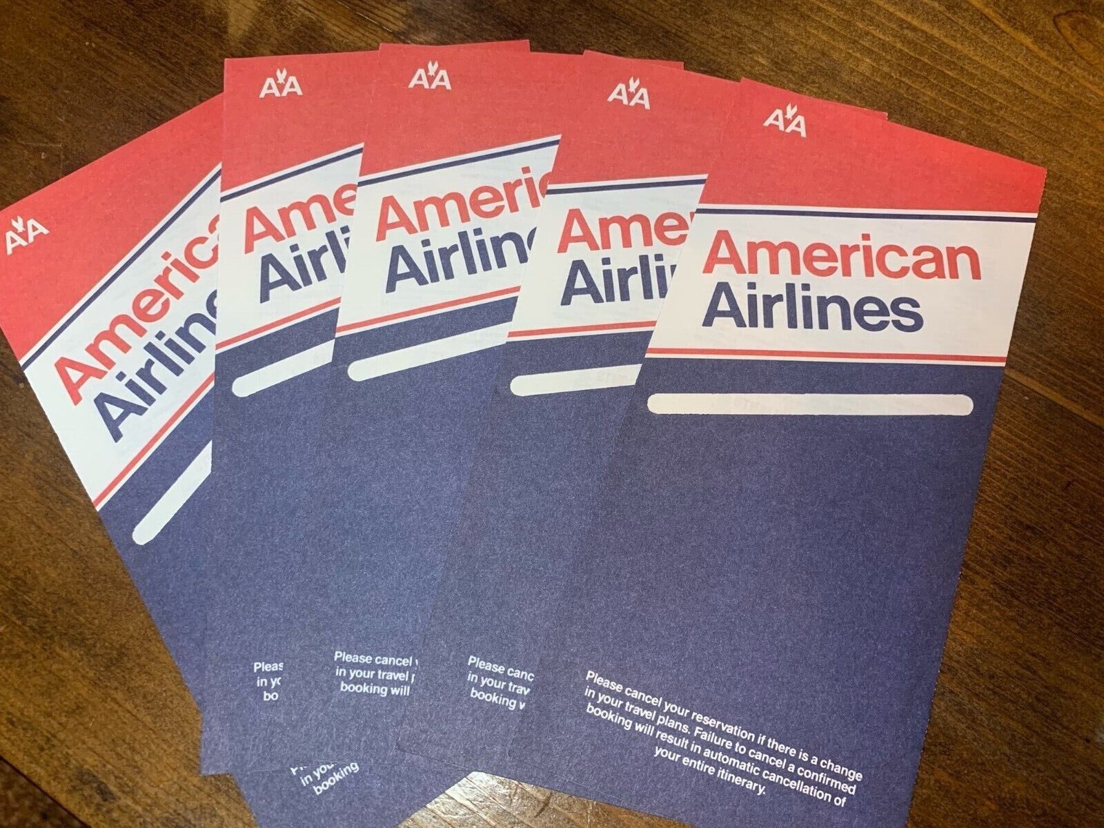 AMERICAN AIRLINES VINTAGE TICKET SLEEVE / JACKET- Set of 5 Brand New