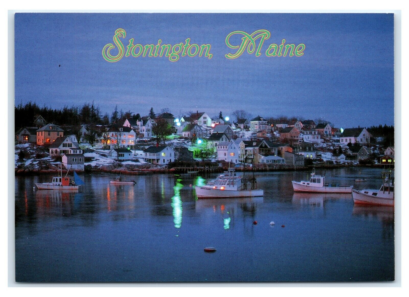 Postcard Night Sky + View of Stonington Harbor, Maine ME MS157A
