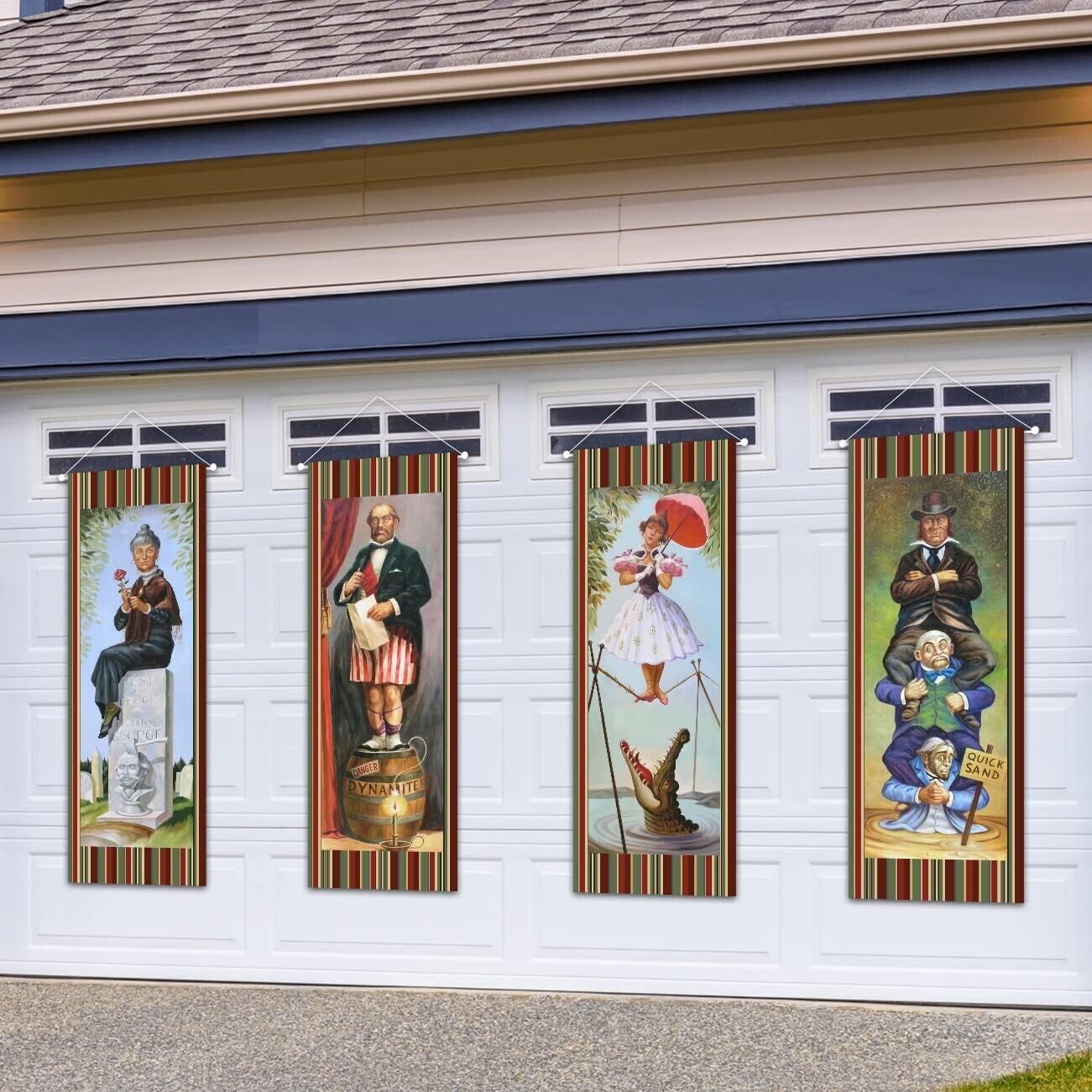 Large set of 4 Haunted Mansion Stretching Portraits Outdoor Vinyl Halloween D...
