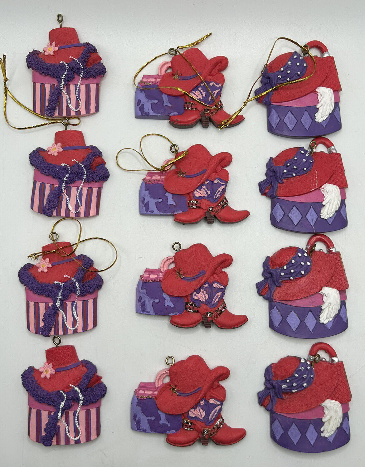 12 Vintage Red Hat Society Collectible Lot Small Ornaments Christmas Seasonal