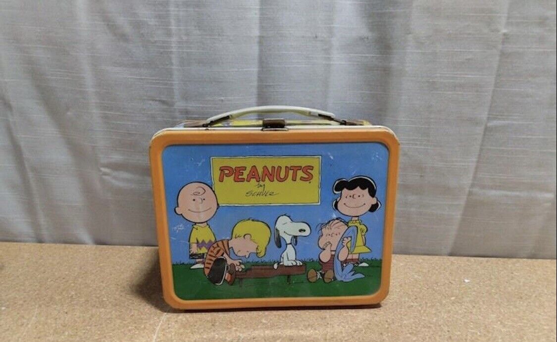 Vintage 1959 Thermos Peanuts by Schulz Snoopy Orange Metal Lunchbox *No Thermos