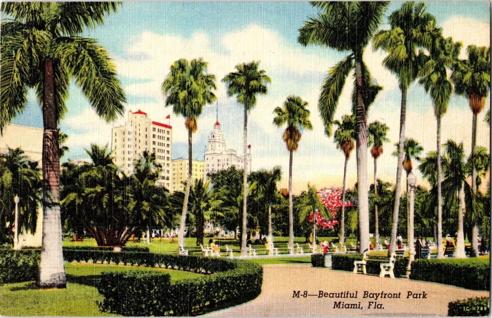 1940s Miami, Florida Bayfront Park Vintage Linen Postcard
