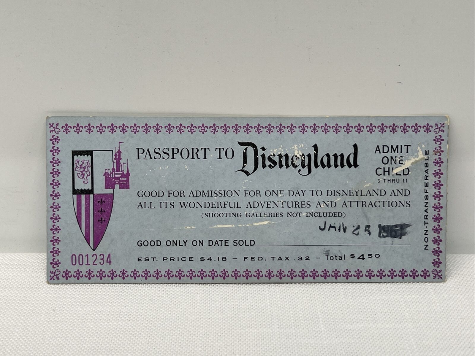 1961 Passport To Disneyland Admit One Child Very Rare Good For Admission & Rides