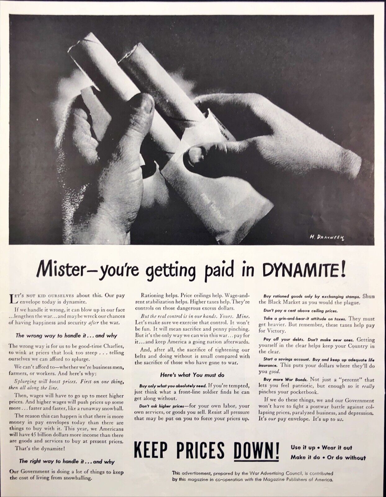 War Advertising Council Your Getting Paid in Dynamite WWII Vintage Print Ad 1943