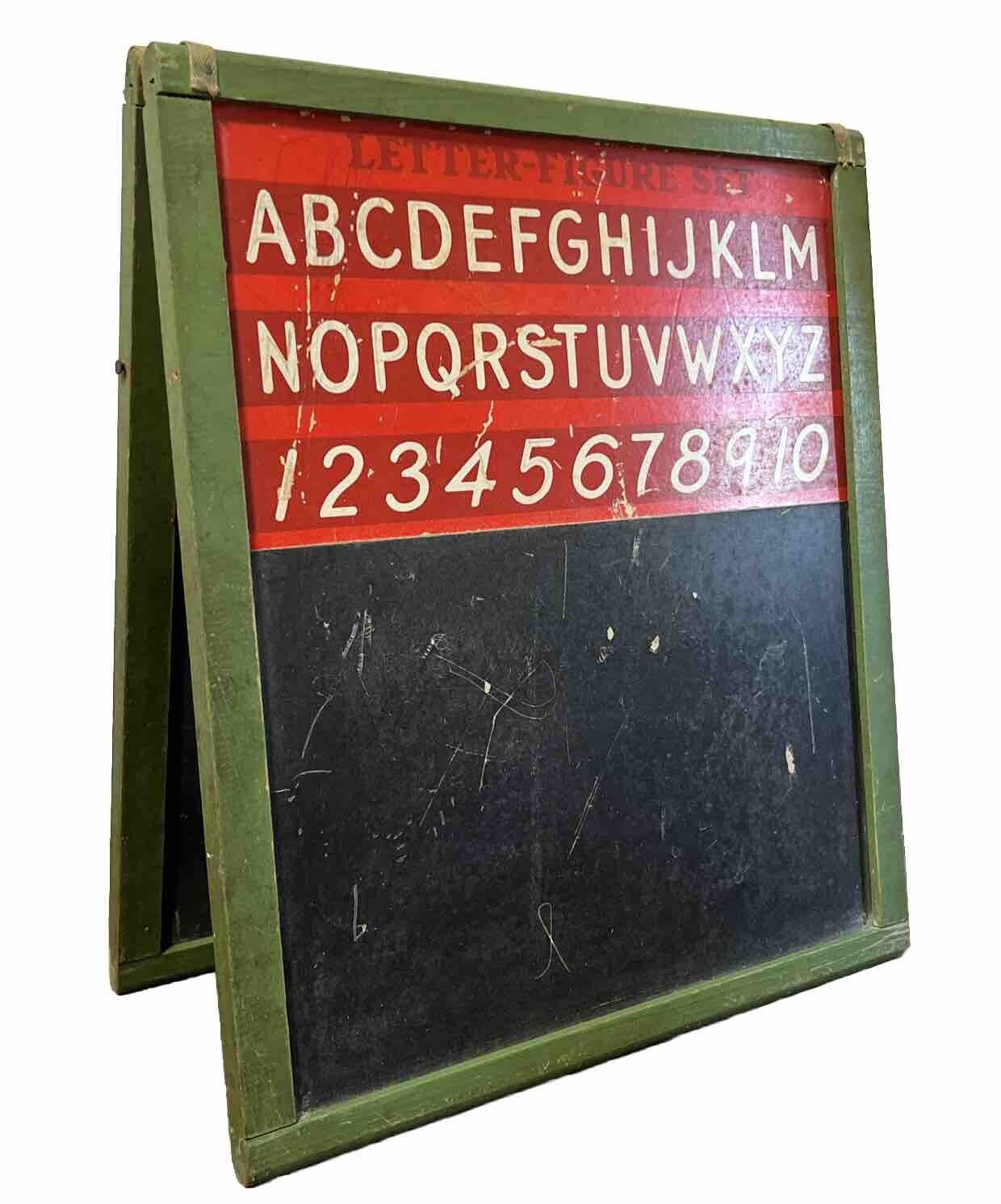 Antique School Room Chalk Board A Frame Double Sided Canvas Hinges 16” X 13.5”