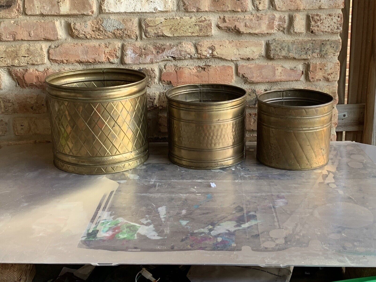 3 Vintage Nesting Solid Brass Planter Pots Hosley India Graduated 9” 8” 7”