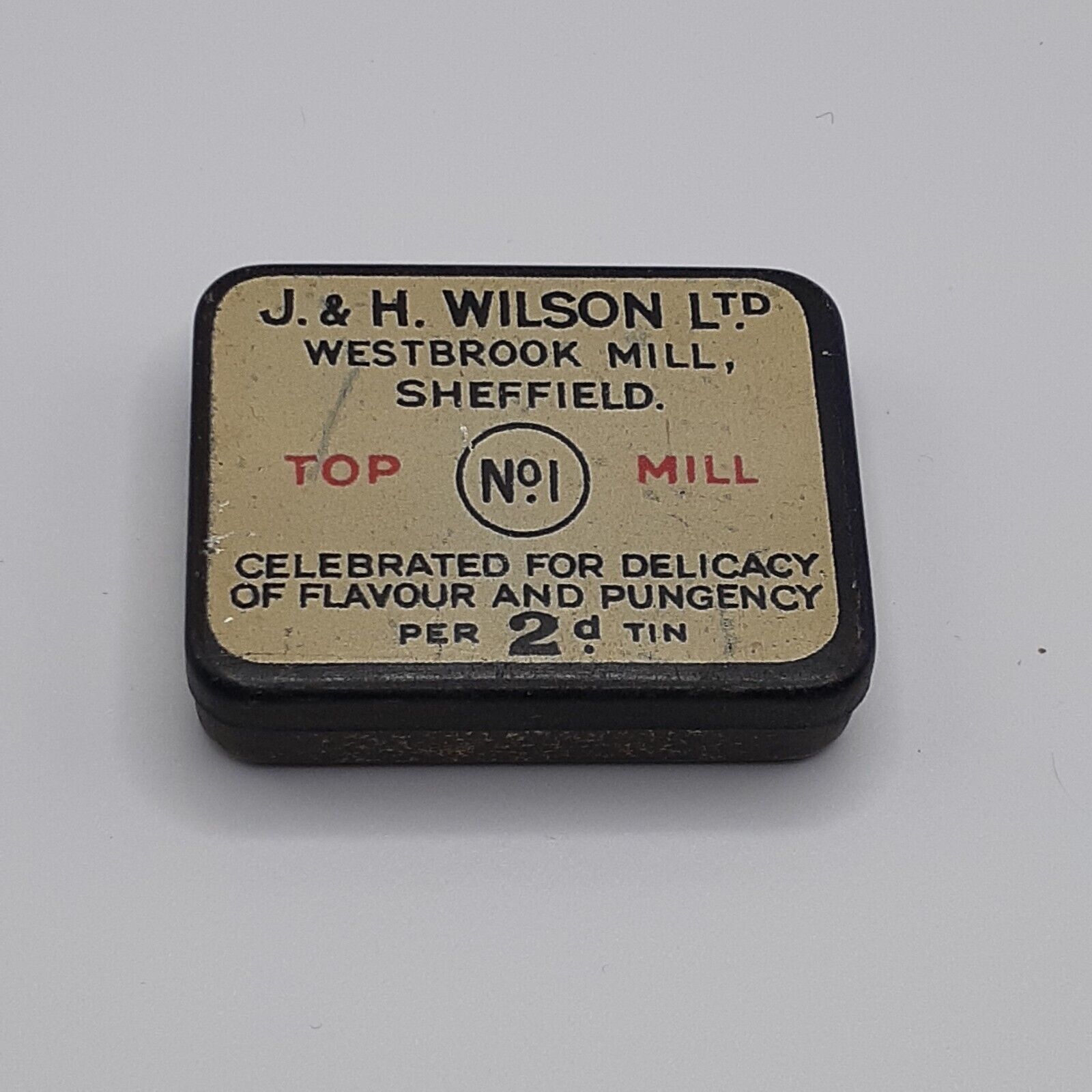 Tiny Antique Empty Metal Lidded Tin Box J. & H. Wilson Westbrook Mill Sheffield