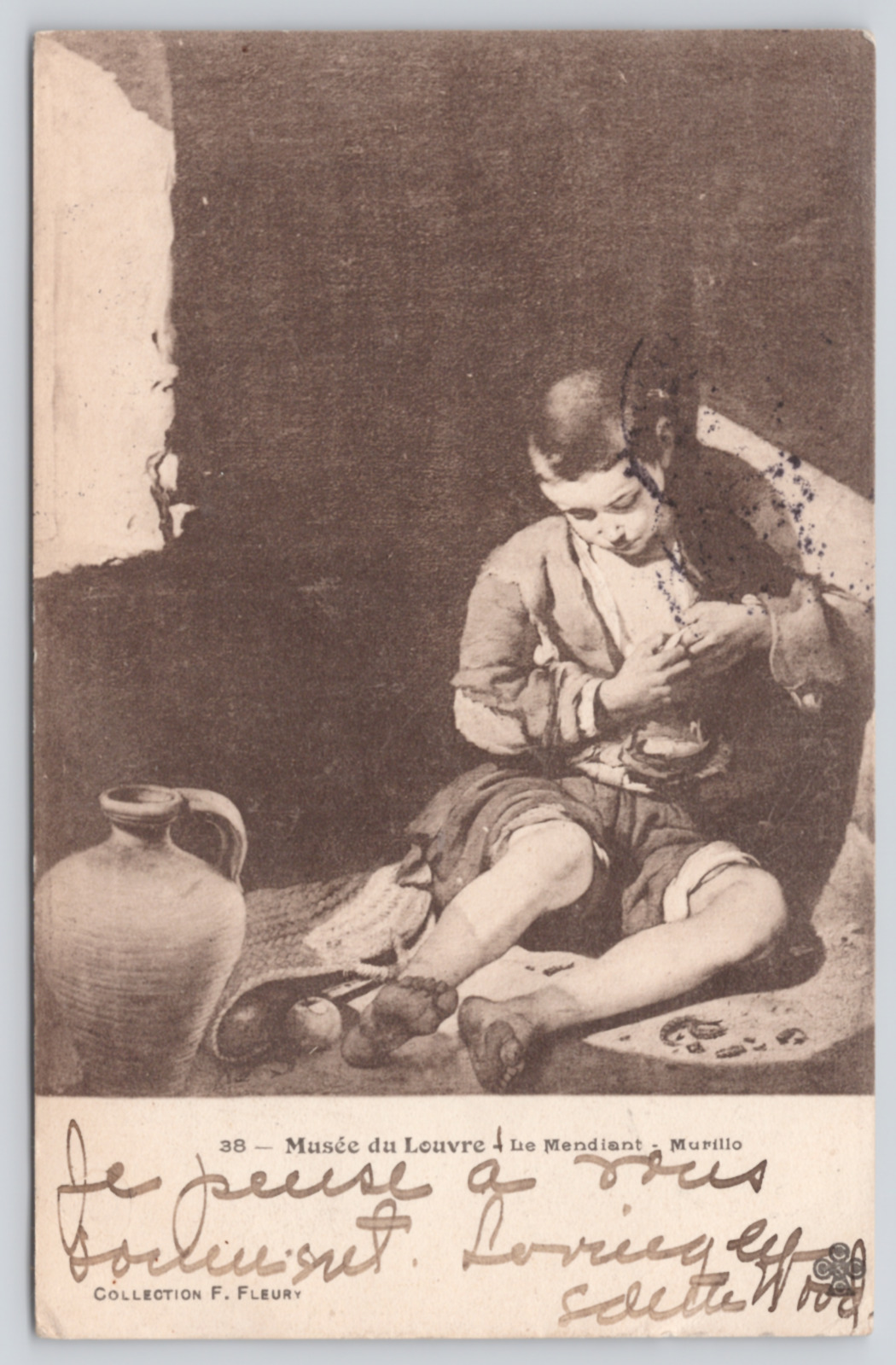 The Young Beggar Art Postcard c1906 by Murillo Louvre Museum, Paris France