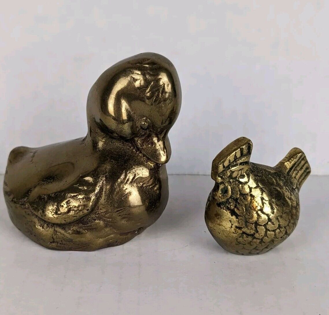Vintage Lot Brass Duck Chicken Bird Animal Figurines 