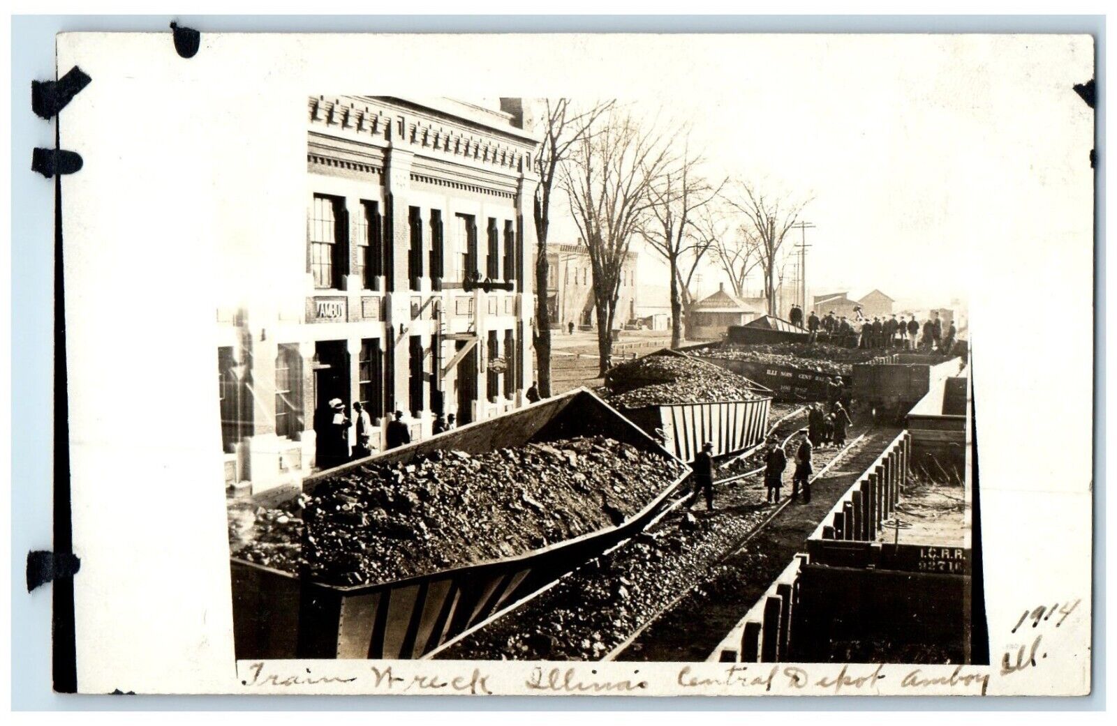 c1910's Train Wreck Illinois Central Depot Amboy IL RPPC Photo Antique Postcard