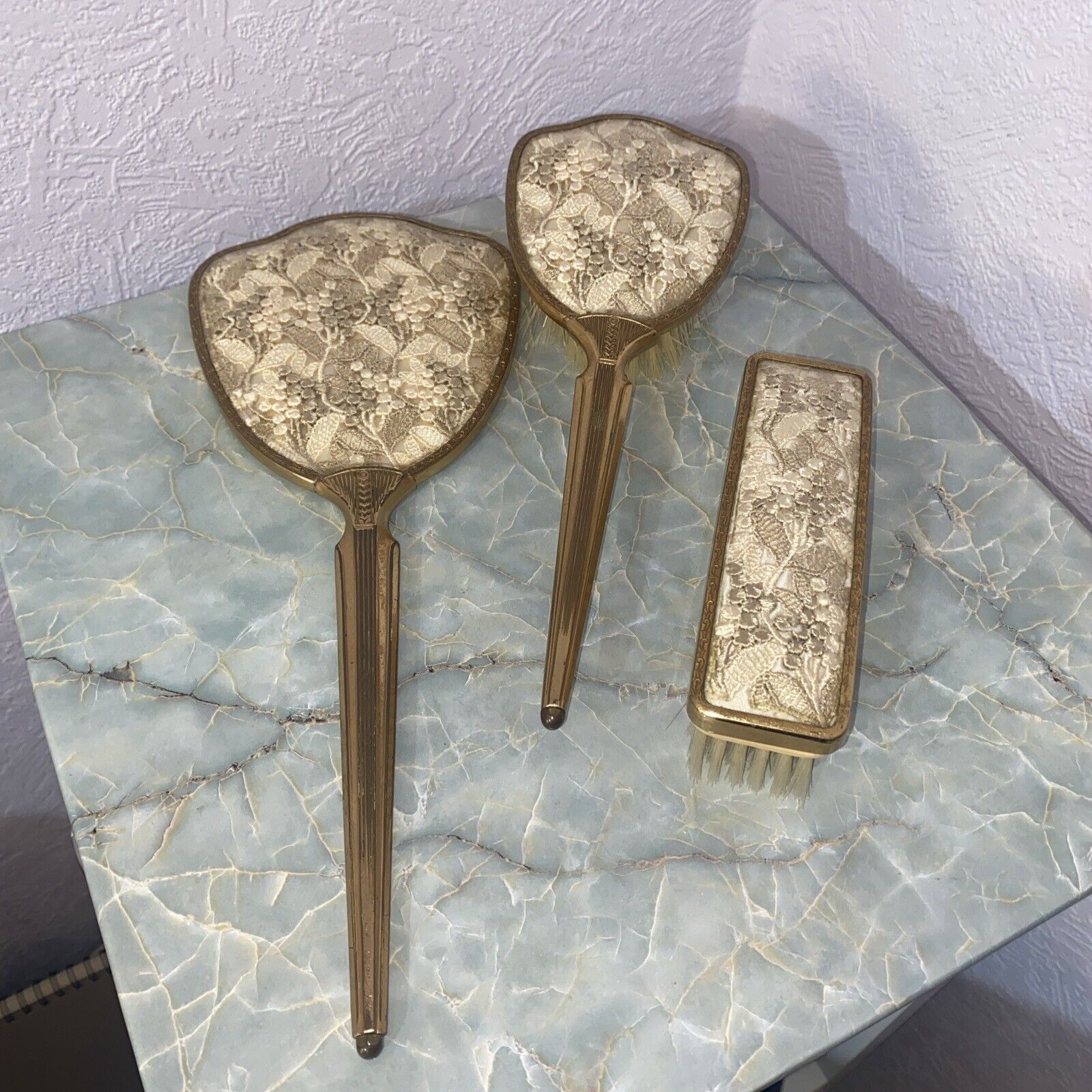 Vintage 1960s Dressing Table Set 3 Piece  Detachable Brush Mirror Lovely  Lissco