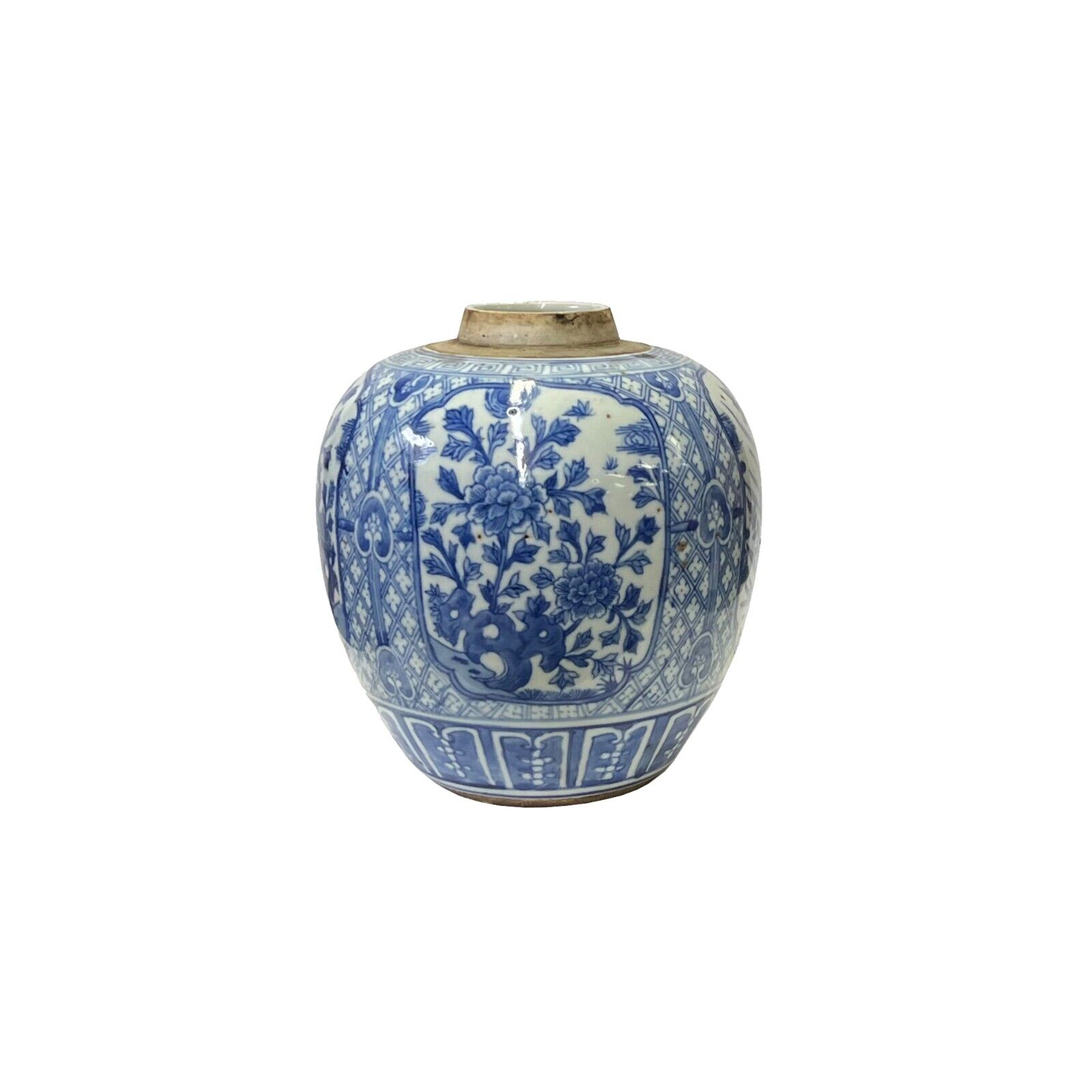 Oriental Assorted Flower Small Blue White Porcelain Ginger Jar ws3335