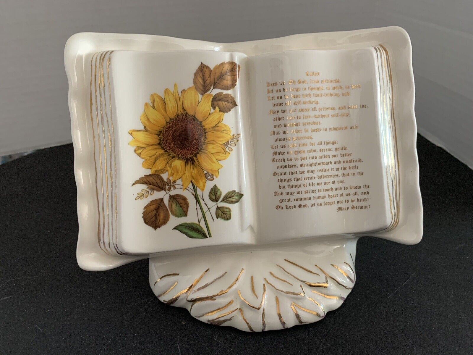 Open Book Planter Sunflower Mary Stewart Prayer Gold Trim Marked Alberta’s