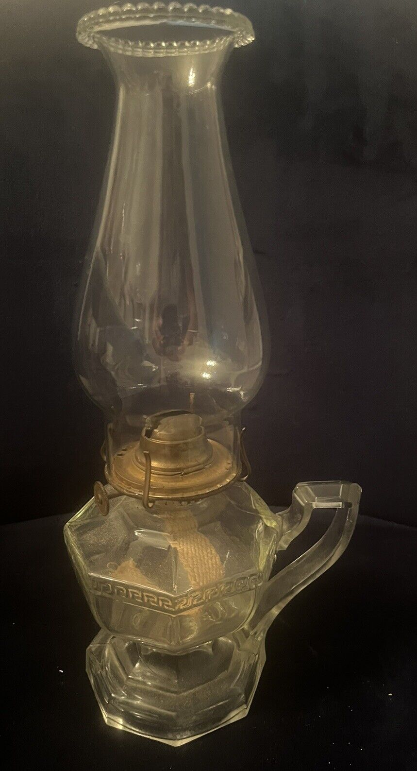 Antique Clear Glass Kerosene Lamp with Handle & Square Bottom
