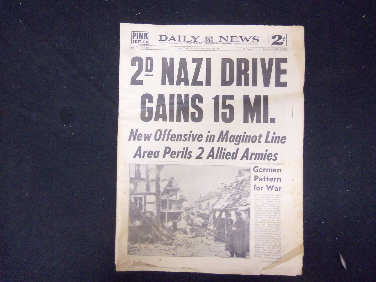1945 JANUARY 6 NEW YORK DAILY NEWS - 2ND NAZI DRIVE GAINS 15 MI. - NP 2185