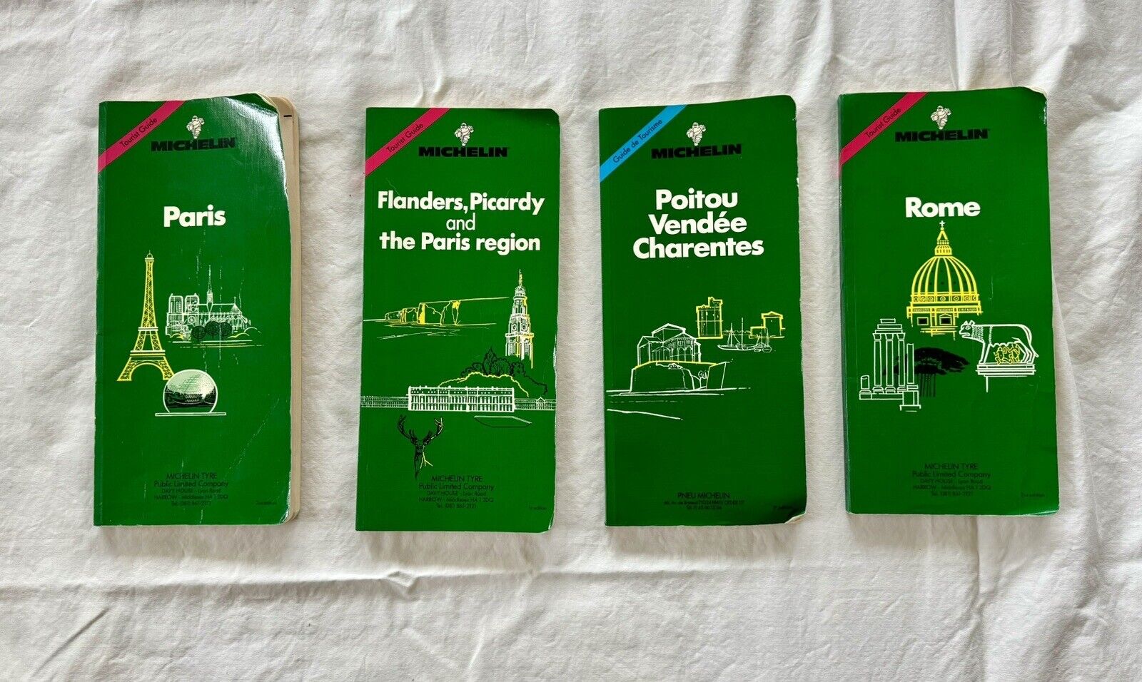 Lot Of Vintage 1992 Michelin Tourist Guides - Paris, Rome, SW & NW France Region