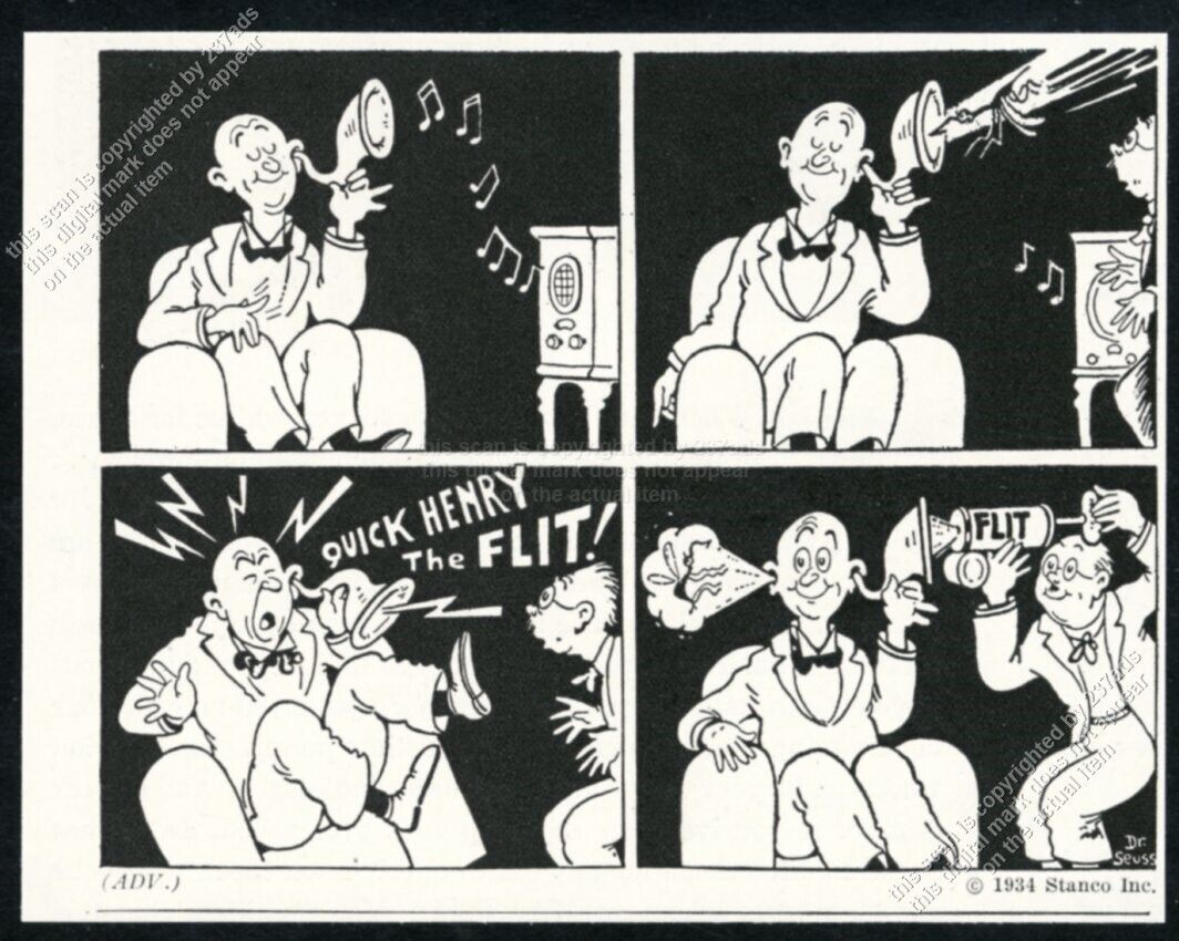 1934 Dr Seuss pre-books cartoon art Flit Insecticide vintage print ad