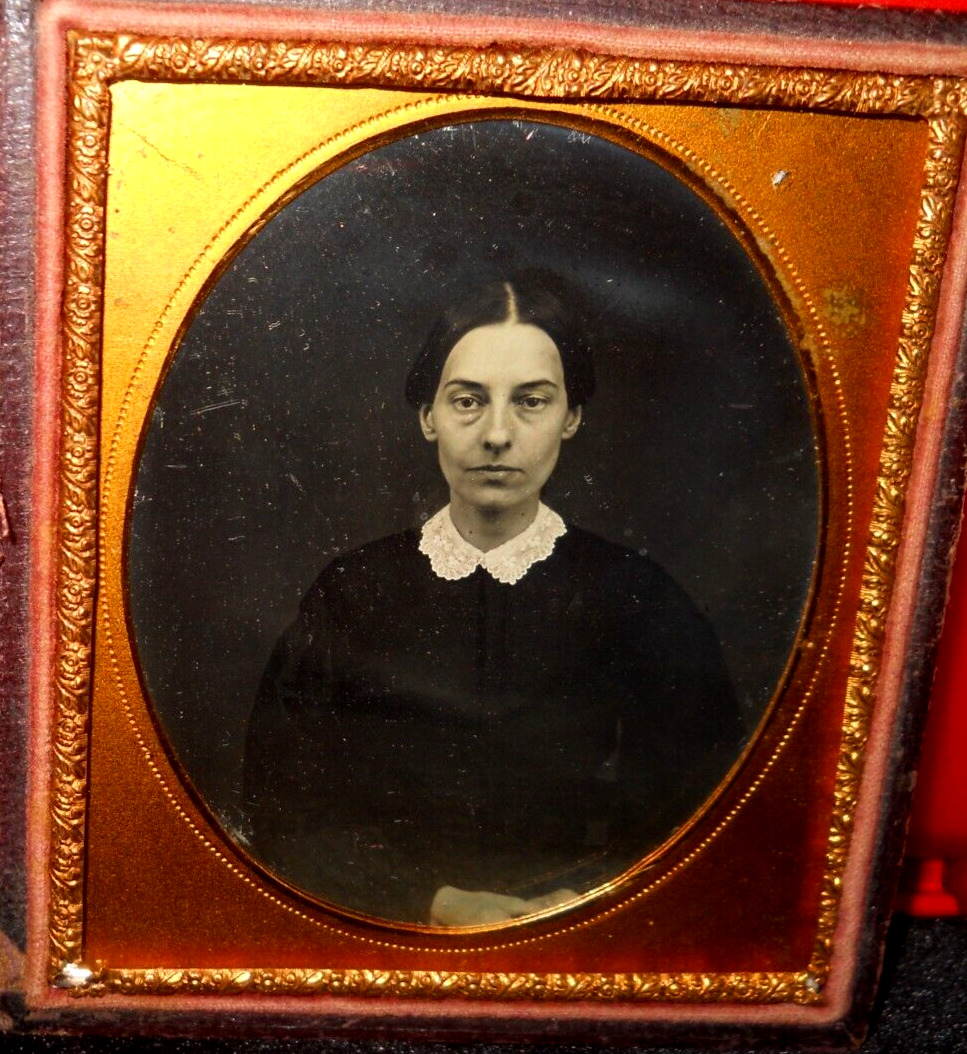 1/6th Size Daguerreotype of older lady in a half case