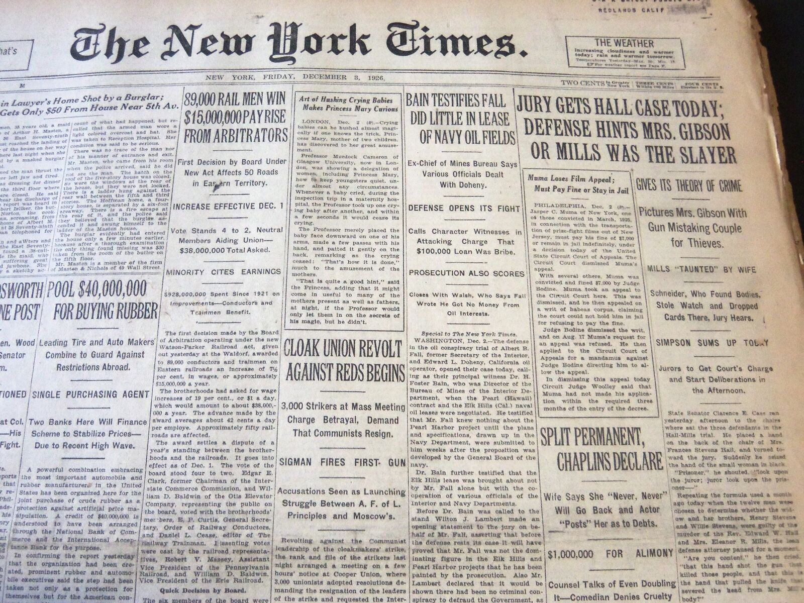 1926 DECEMBER 3 NEW YORK TIMES - JURY GETS HALL CASE TODAY - NT 6549
