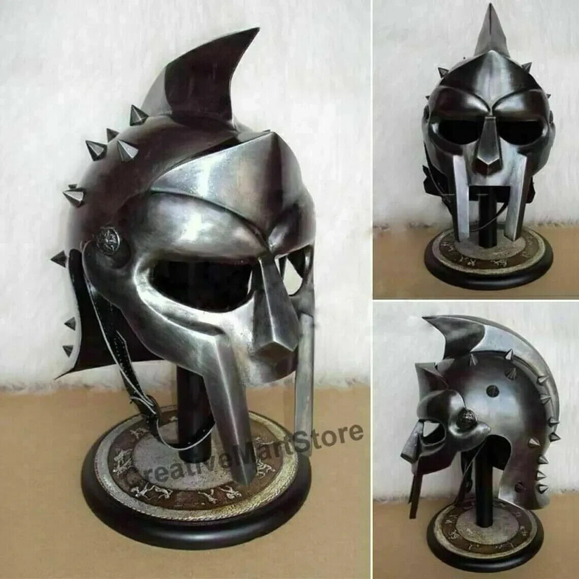 Gladiator Maximus Medieval Armor Helmet Knight Spartan Helmet stand free