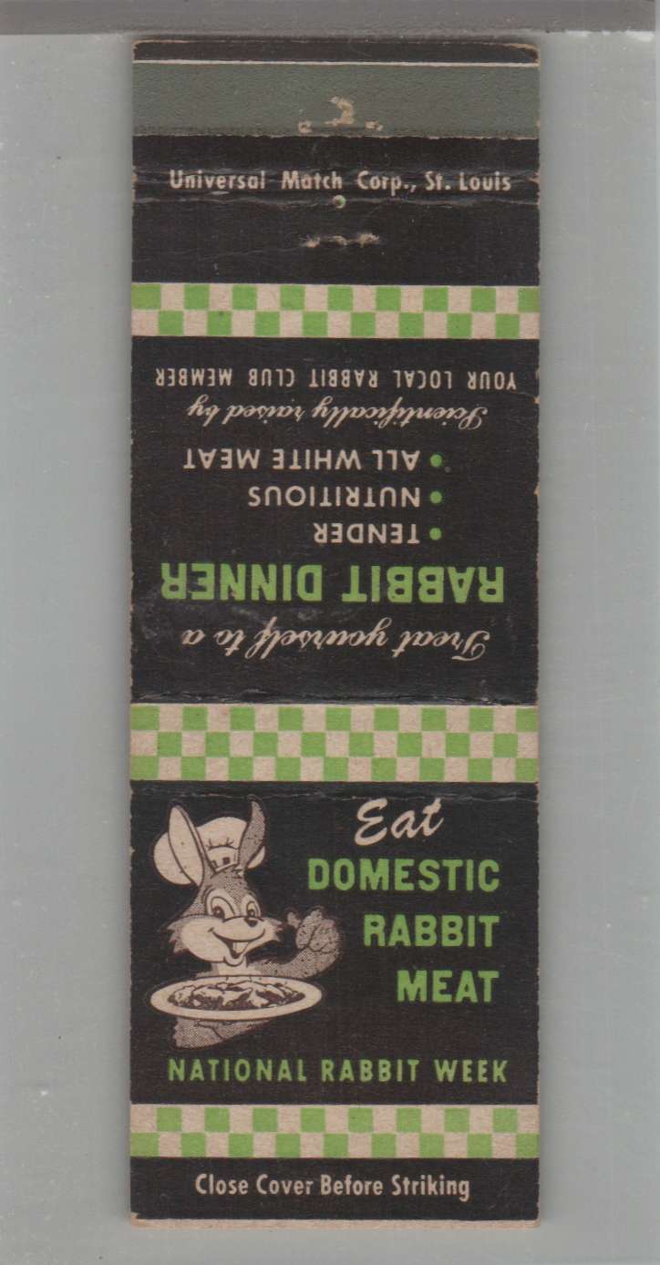 Matchbook Cover - Rabbit - National Rabbit Week Eat Domestic Rabbit Meat