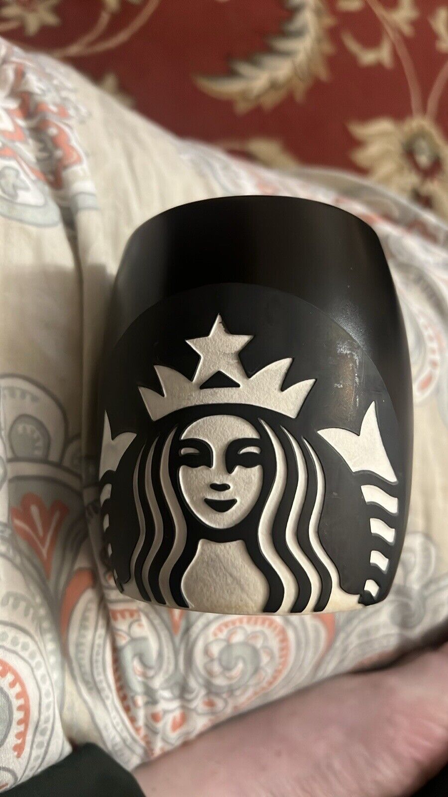 Starbucks 2011 Black & White Etched Mermaid Siren Logo 16oz Coffee Cup Mug