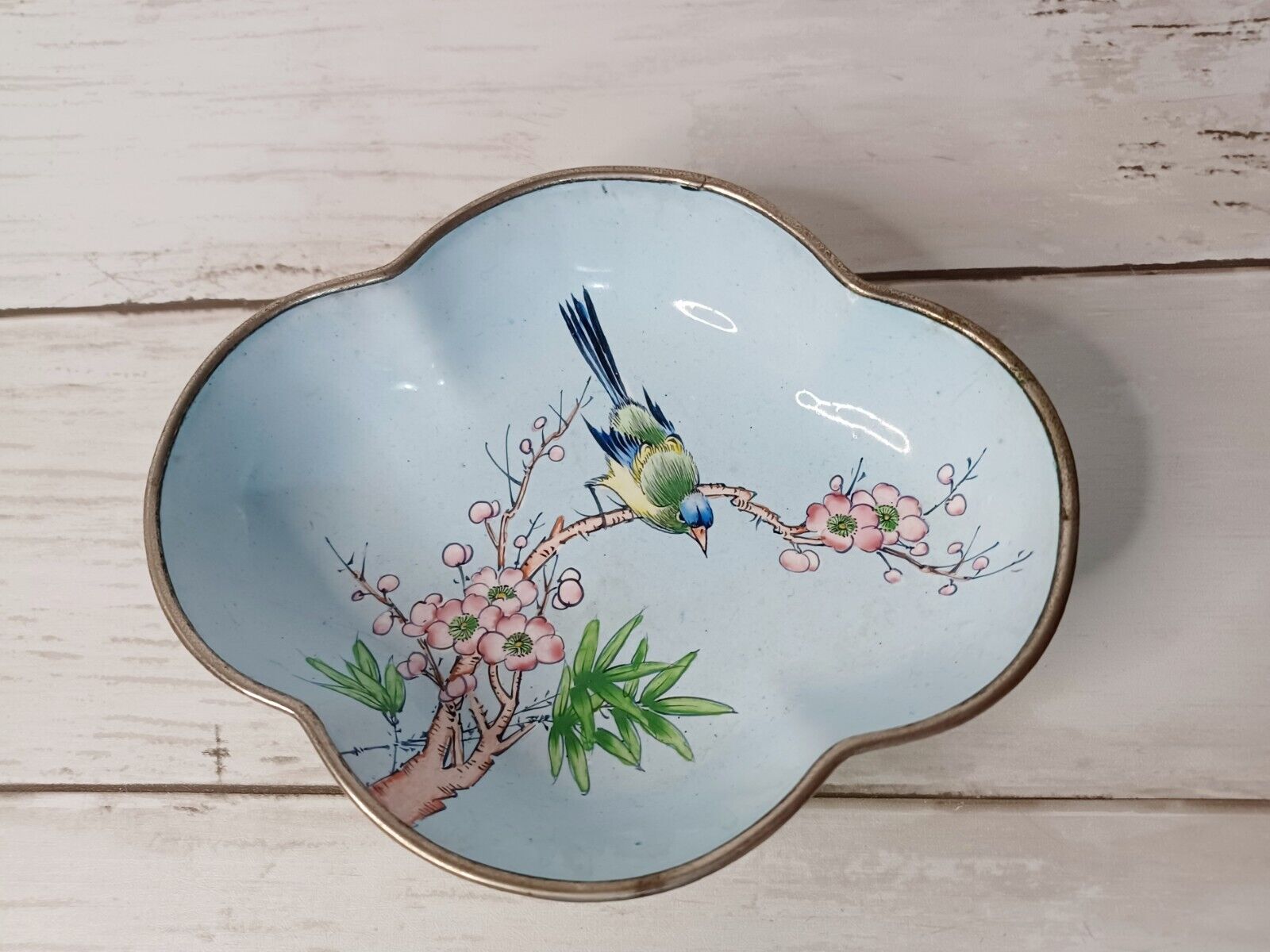 Hand Painted Blue Floral Small Trinket Dish 