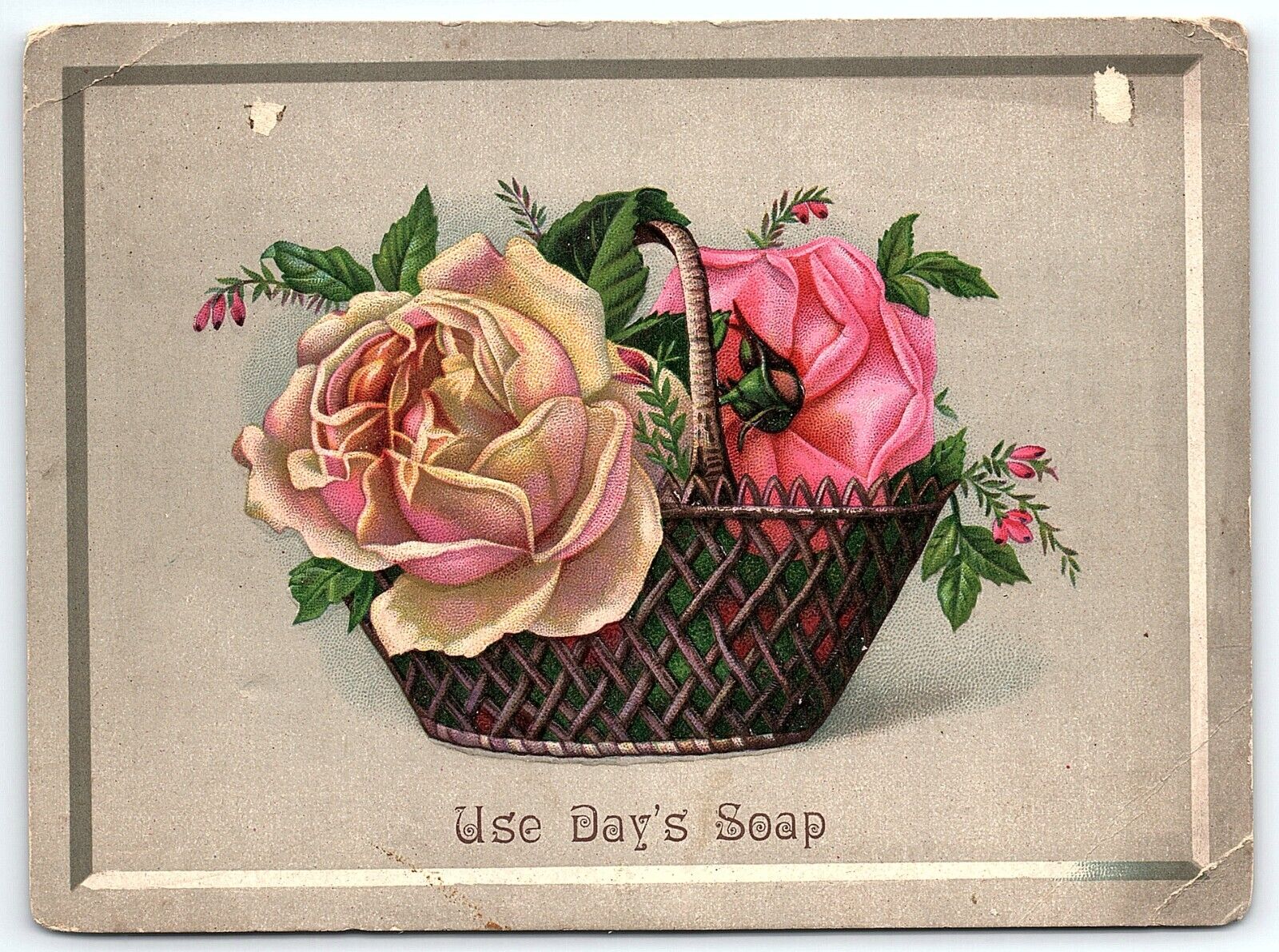 c1880 DAY\'S SOAP PHILADELPHIA PA ROSES EMBOSSED LARGE VICTORIAN TRADE CARD Z4102