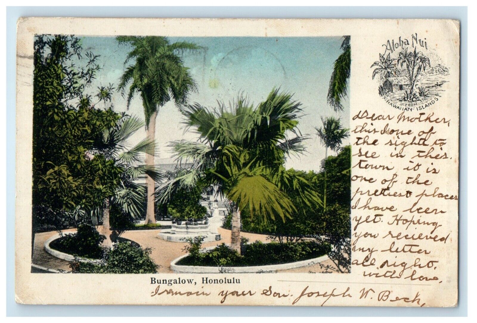 c1905 View Of Bungalow Honolulu Hawaii Posted Antique Postcard