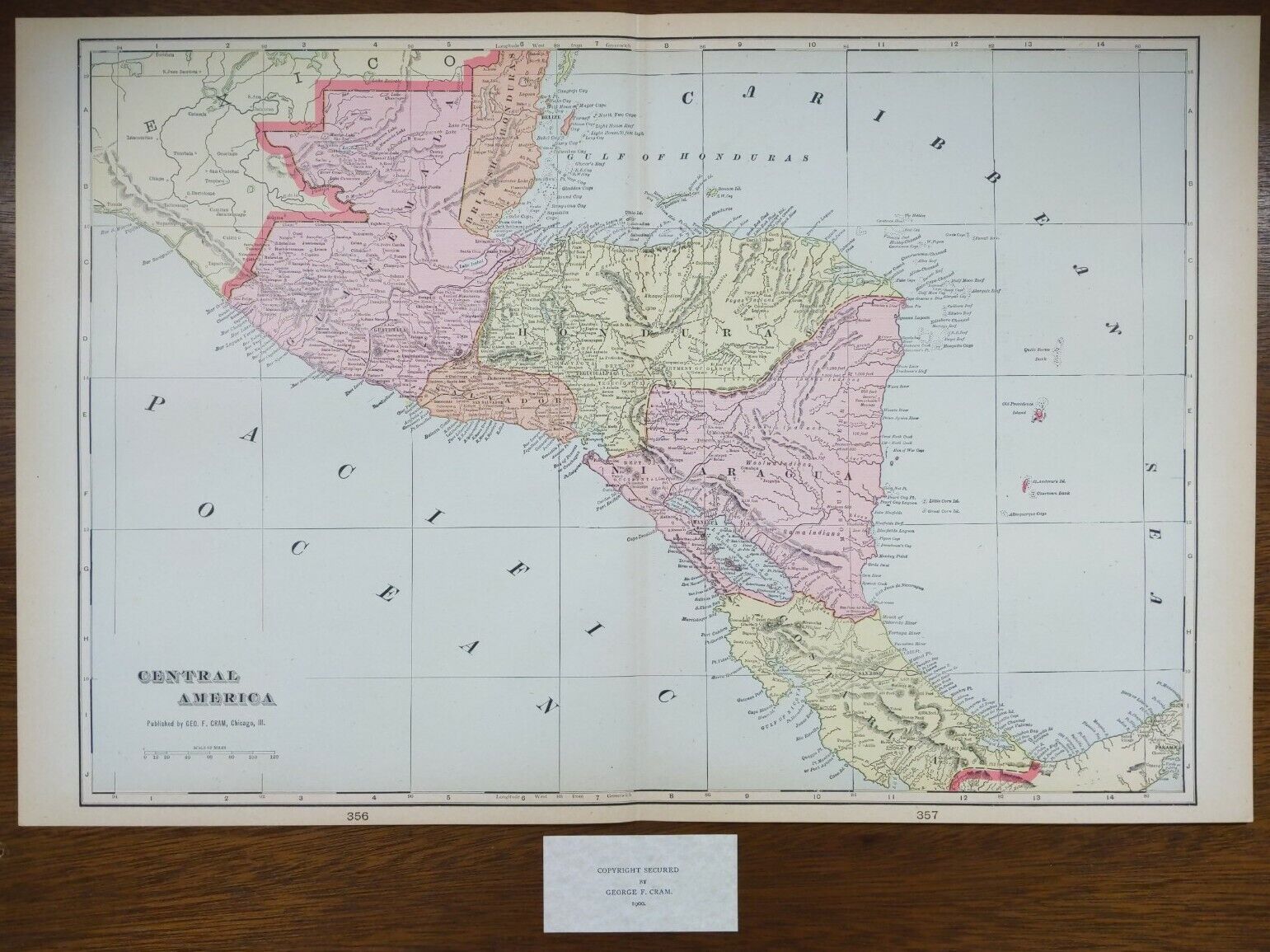 Vintage 1900 CENTRAL AMERICA Map 22
