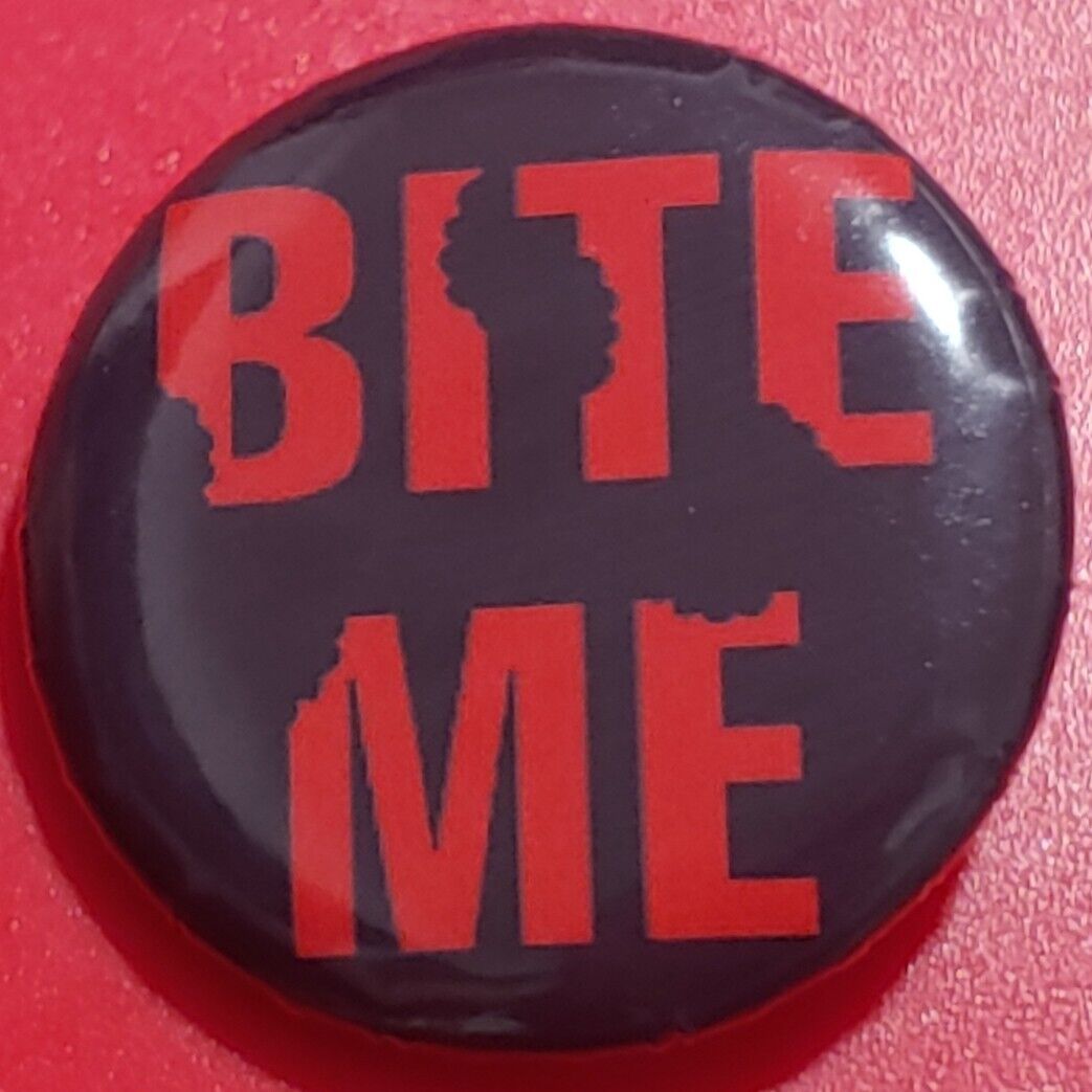 1 Inch Red On Black Bite Me Pinback Button