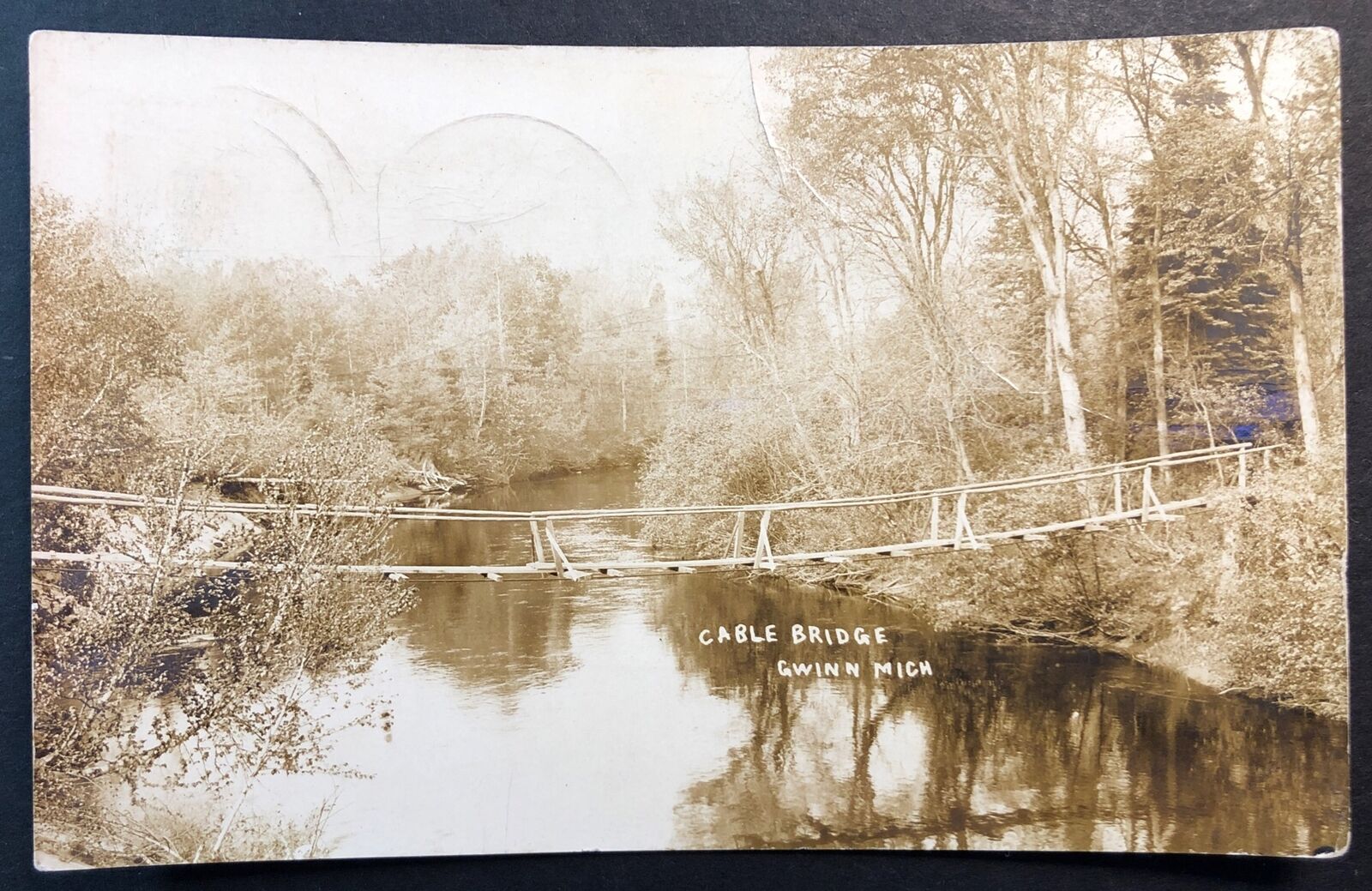 Cable Bridge Gwinn Michigan RPPC 1910ish 