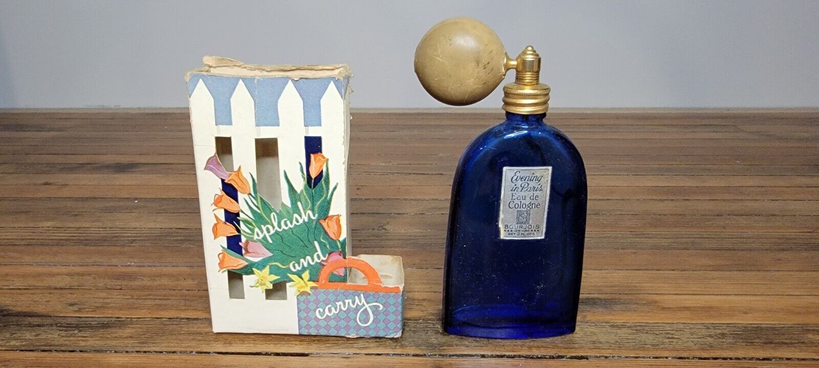 Vintage Evening In Paris Perfume With Original Box Blue Bottle Bourjois Empty