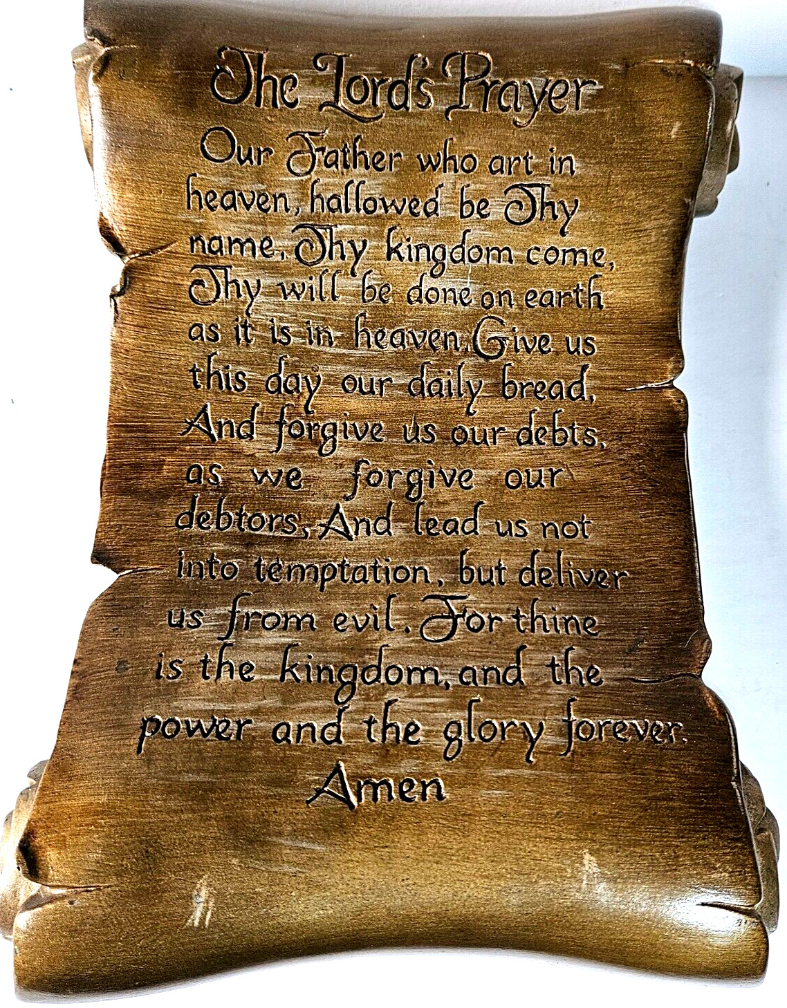 Vintage Ceramic \'\'The Lord\'s Prayer\'\' Scroll Plaque For Table Top/ Display Holdr