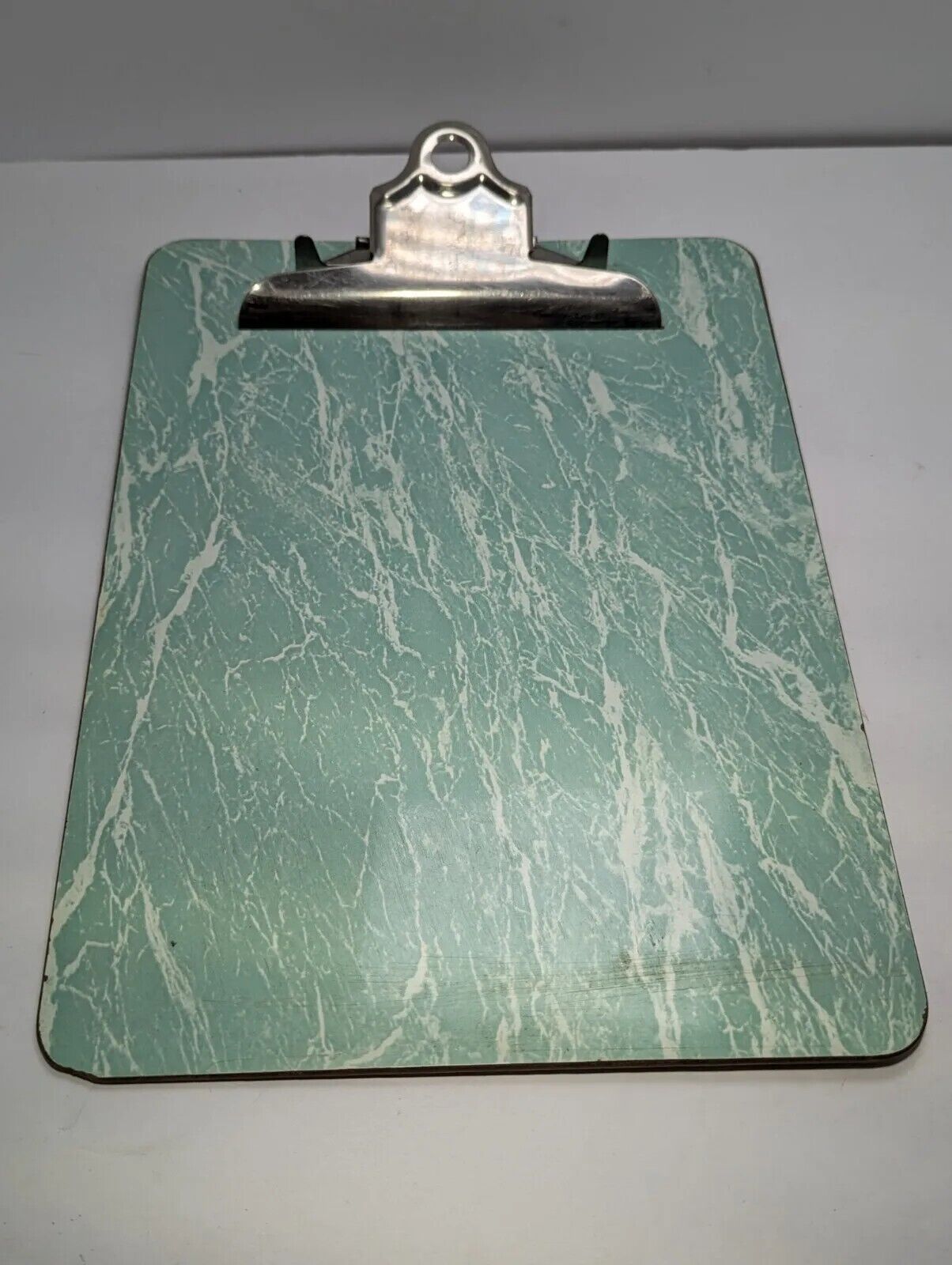 Vintage 60\'s USA Masonite Wood Clipboard Green Marble Effect Movie Prop