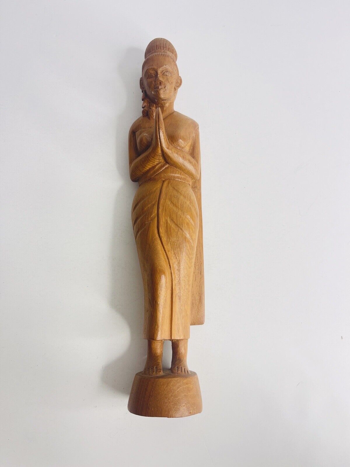 Vintage Sawasdee Lady Wood Carved Thai Figure Praying Lady Thailand
