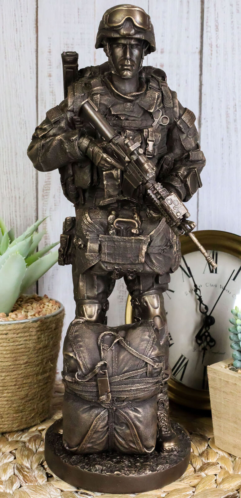 Large Military War Parachutist Soldier Paratrooper Carrying Rifle Statue 12.75\