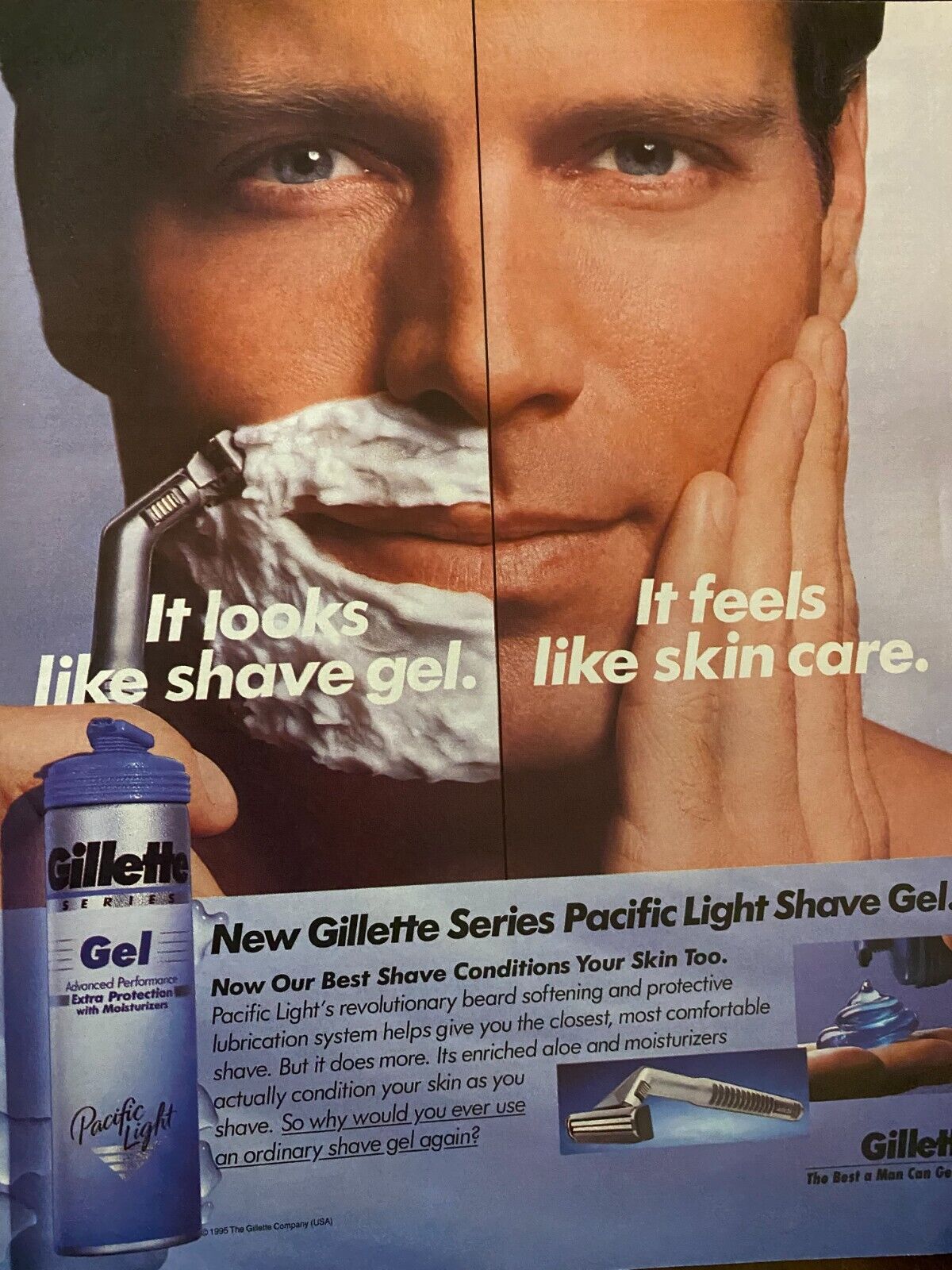 Gillette Pacific Light Shaving Gel, Full Page Vintage Large Format Print Ad