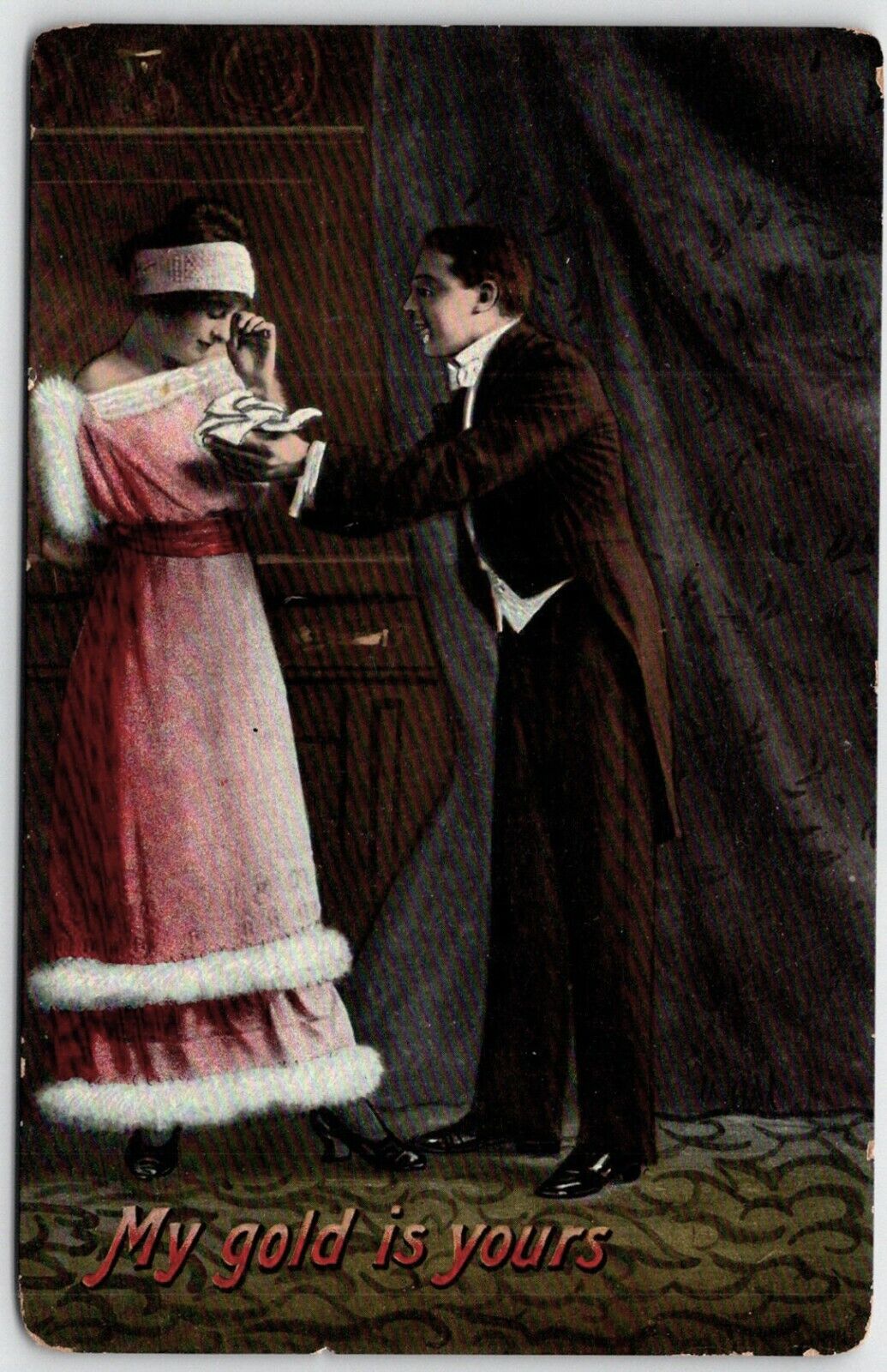 Postcard Antique Early 1900s Man Woman Suit Dress Flirting Love Couple    