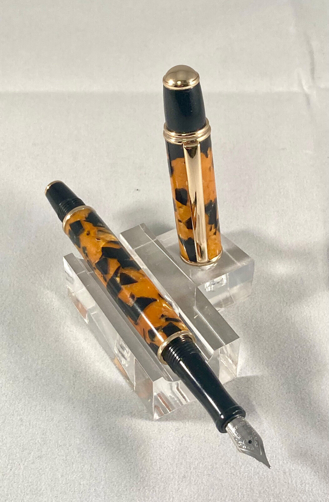 Handmade Deluxe Fountain Pen.  Gold and Black Acrylic.  Gatsby Design