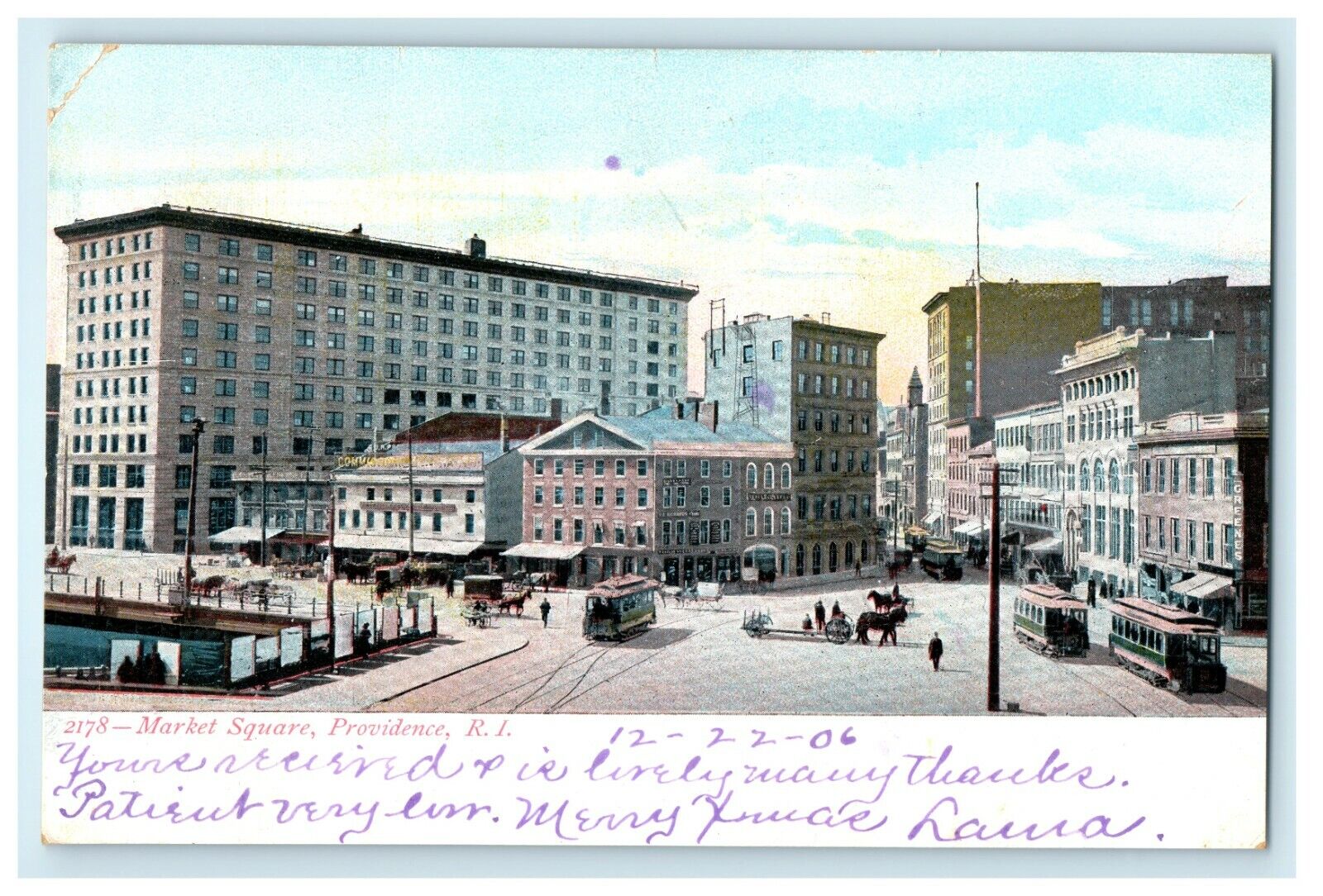 1906 Market Square Daytime Scene, Rhode Island RI Antique Postcard