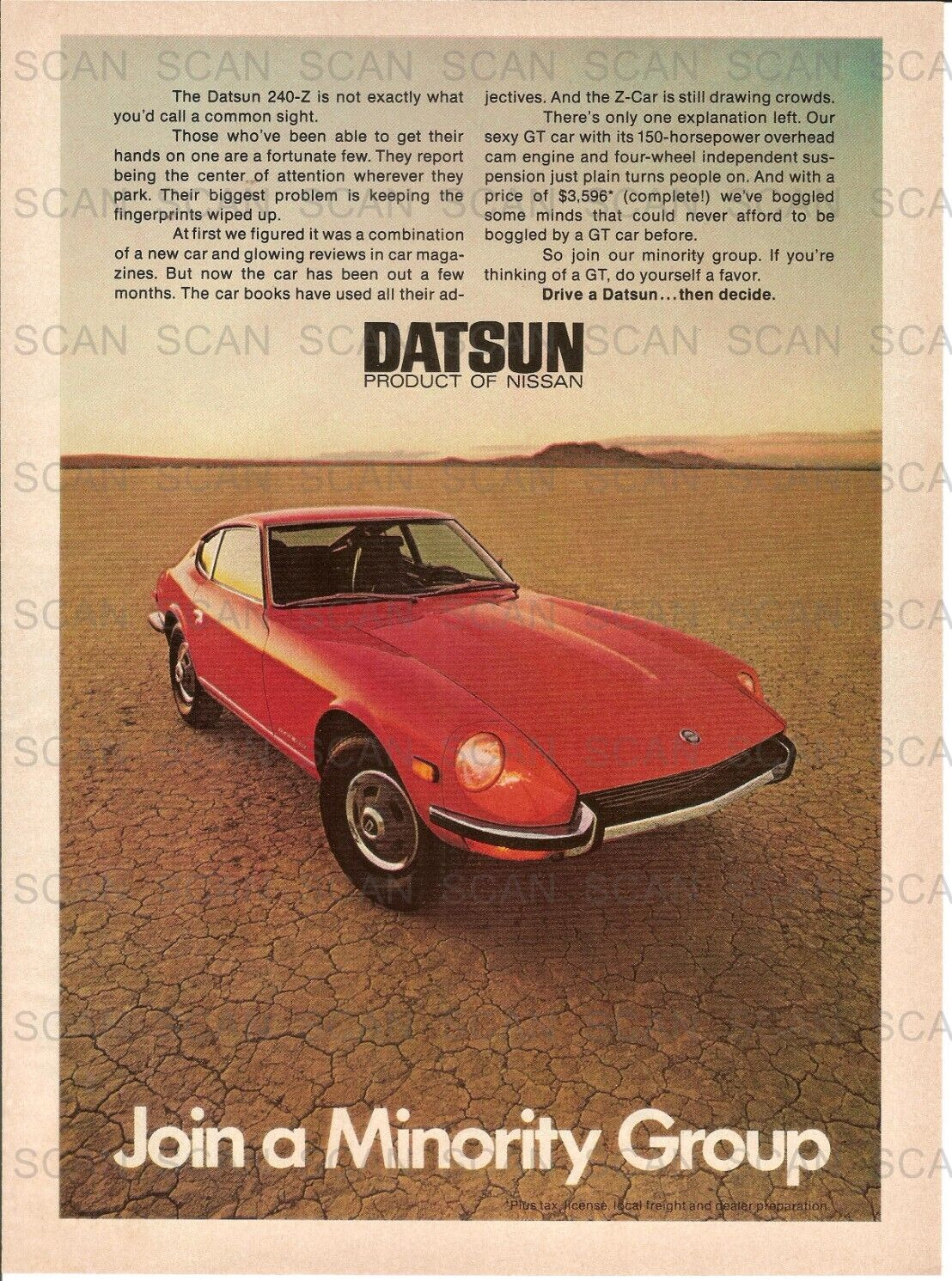 1971  Datsun 240Z Vintage Magazine Ad  Nissan