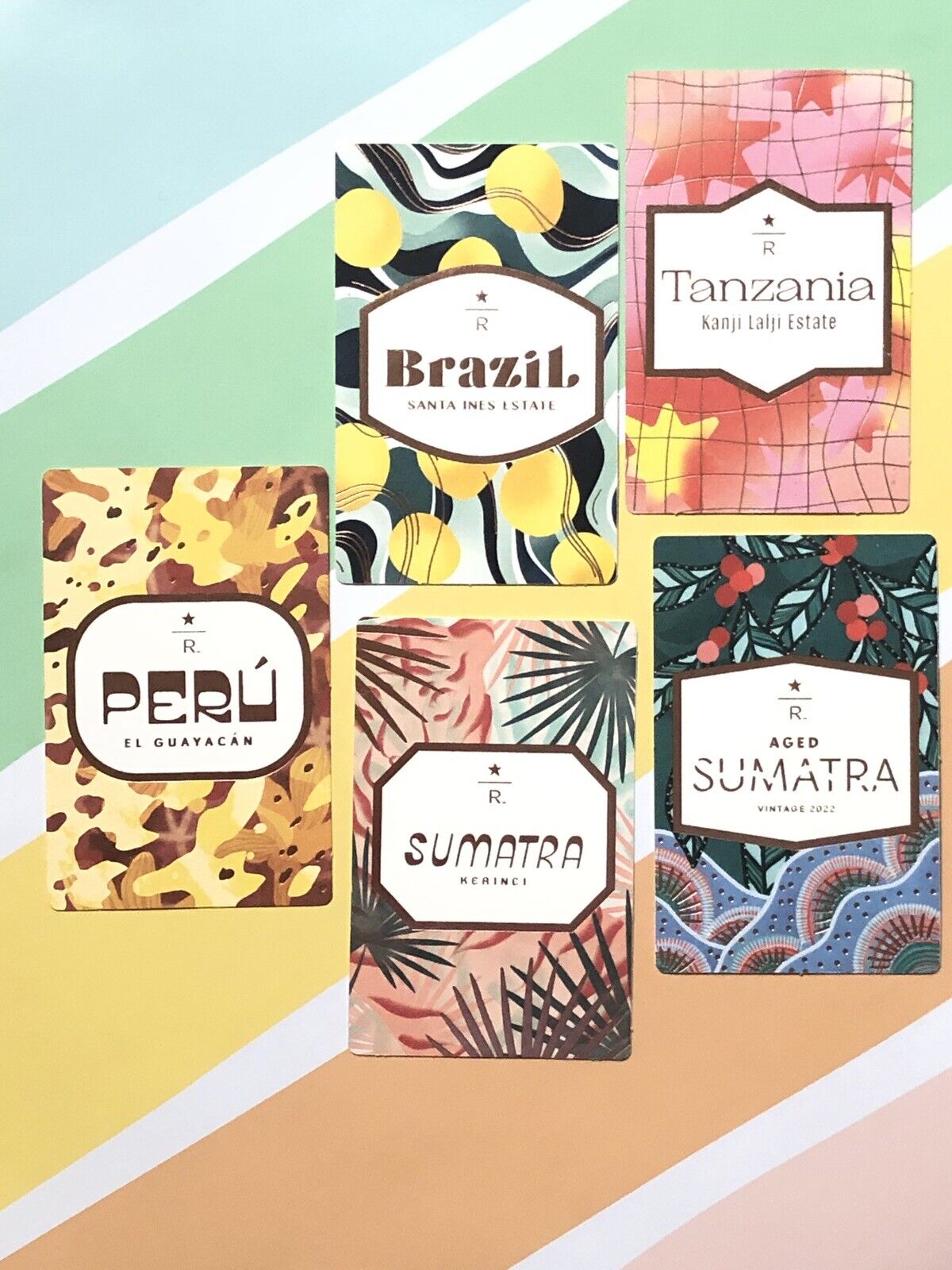 Starbucks Reserve Taster Cards Lot Of 5 Brazil Sumatra & More European Edition