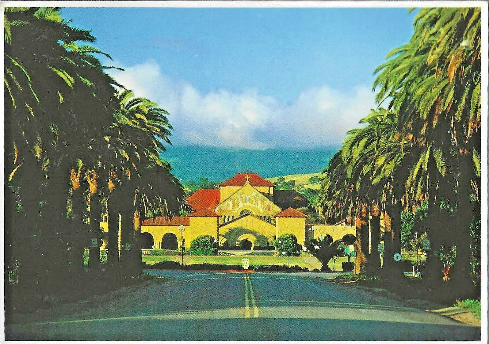 VTG 1978 Postcard Palm Drive Memorial Church Stanford University Posted